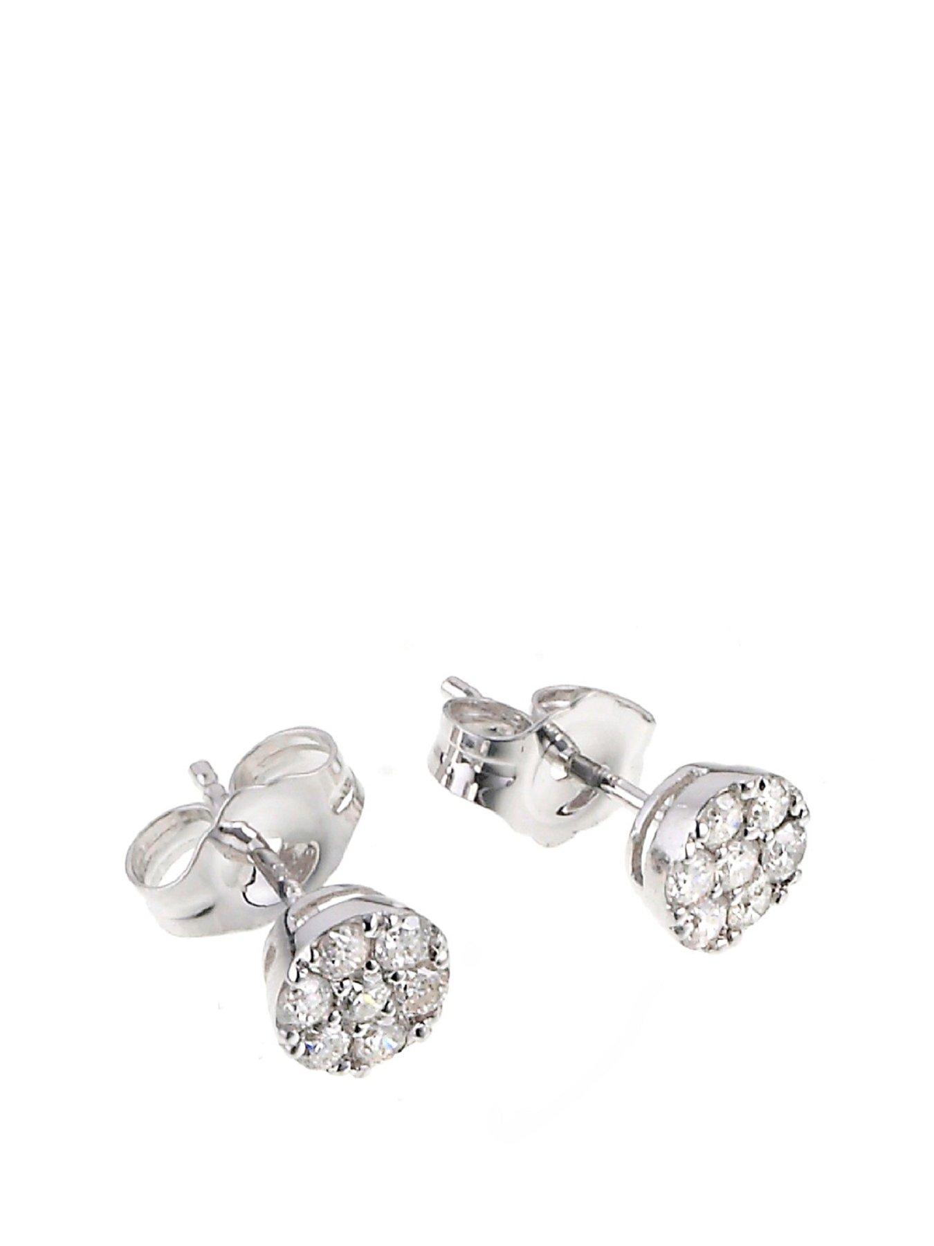 Product photograph of Ernest Jones 9ct White Gold 0 25ct Total Diamond Cluster Stud Earrings from very.co.uk
