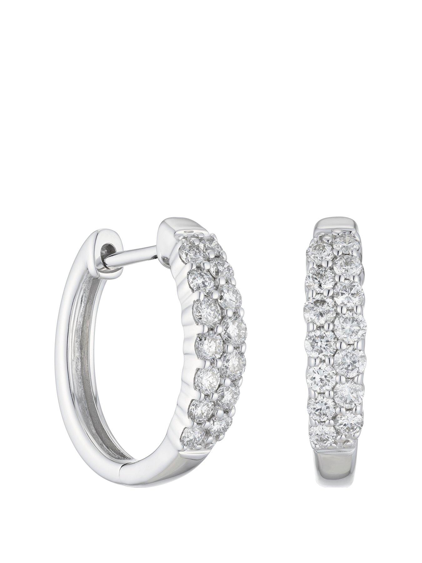Product photograph of Ernest Jones 9ct White Gold 0 50ct Diamond Hoop Earrings from very.co.uk