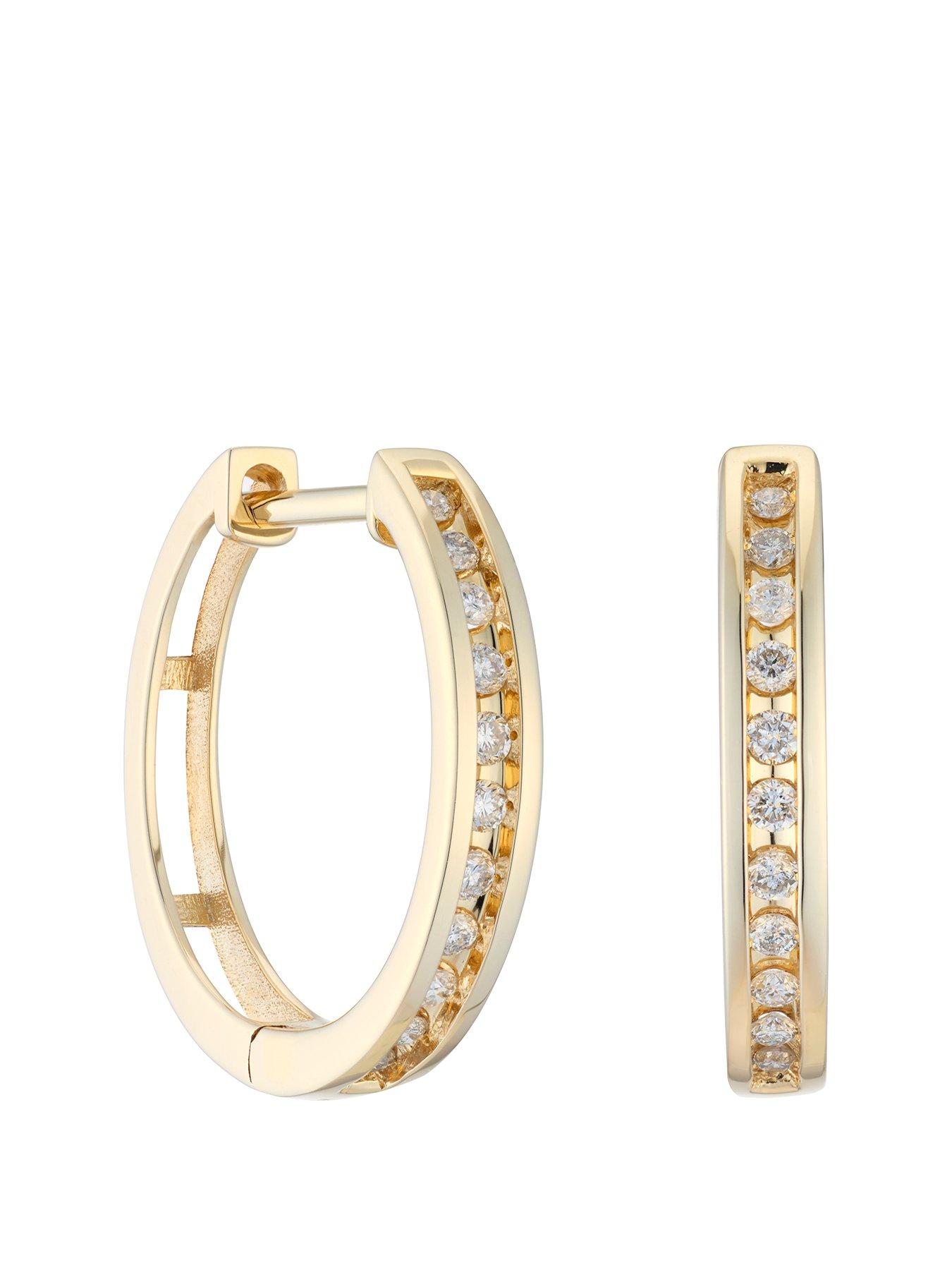 Product photograph of Ernest Jones 9ct Yellow Gold 0 15ct Diamond Hoop Earrings from very.co.uk