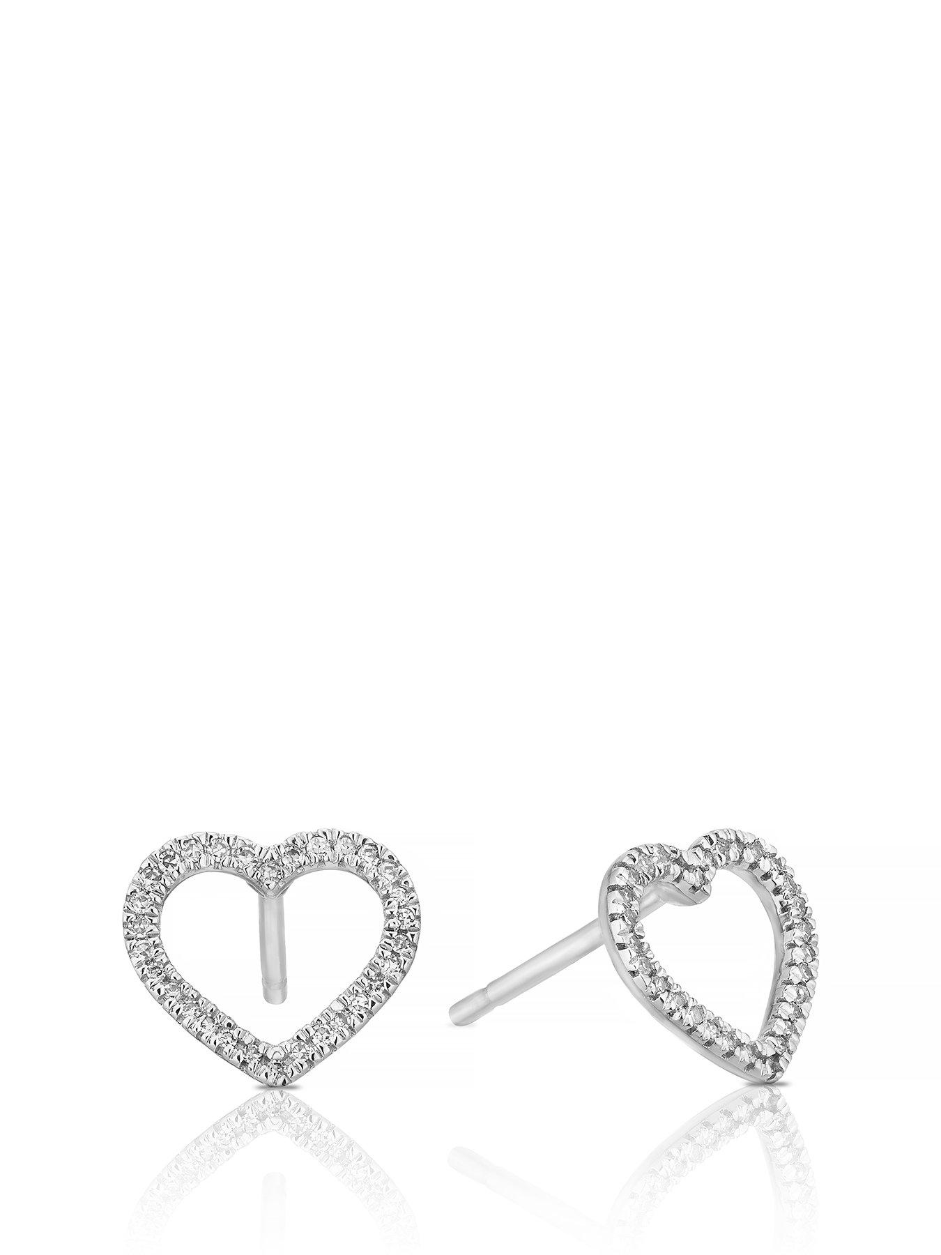 Product photograph of Ernest Jones 9ct White Gold 0 08ct Diamond Total Heart Stud Earrings from very.co.uk
