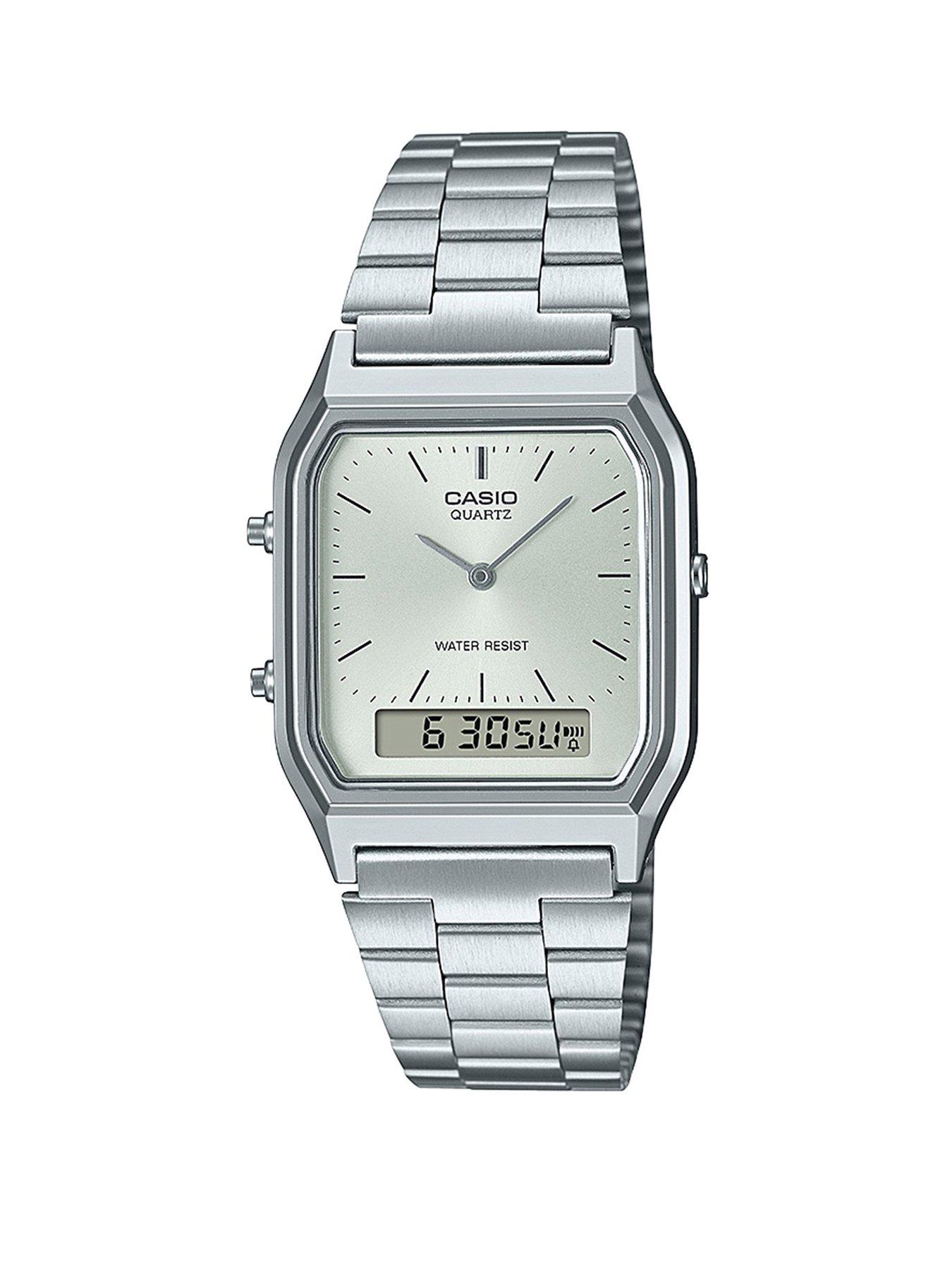 Product photograph of Casio Aq-230a-7amqyes Stainless Steel Bracelet Watch from very.co.uk