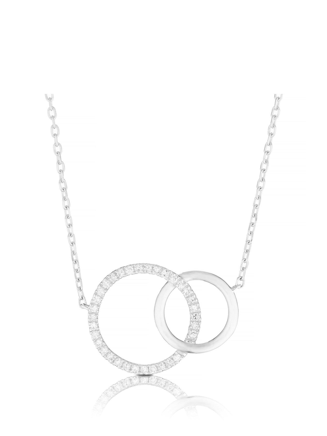 Product photograph of Ernest Jones 9ct White Gold Diamond Interlinked Circles Necklace from very.co.uk