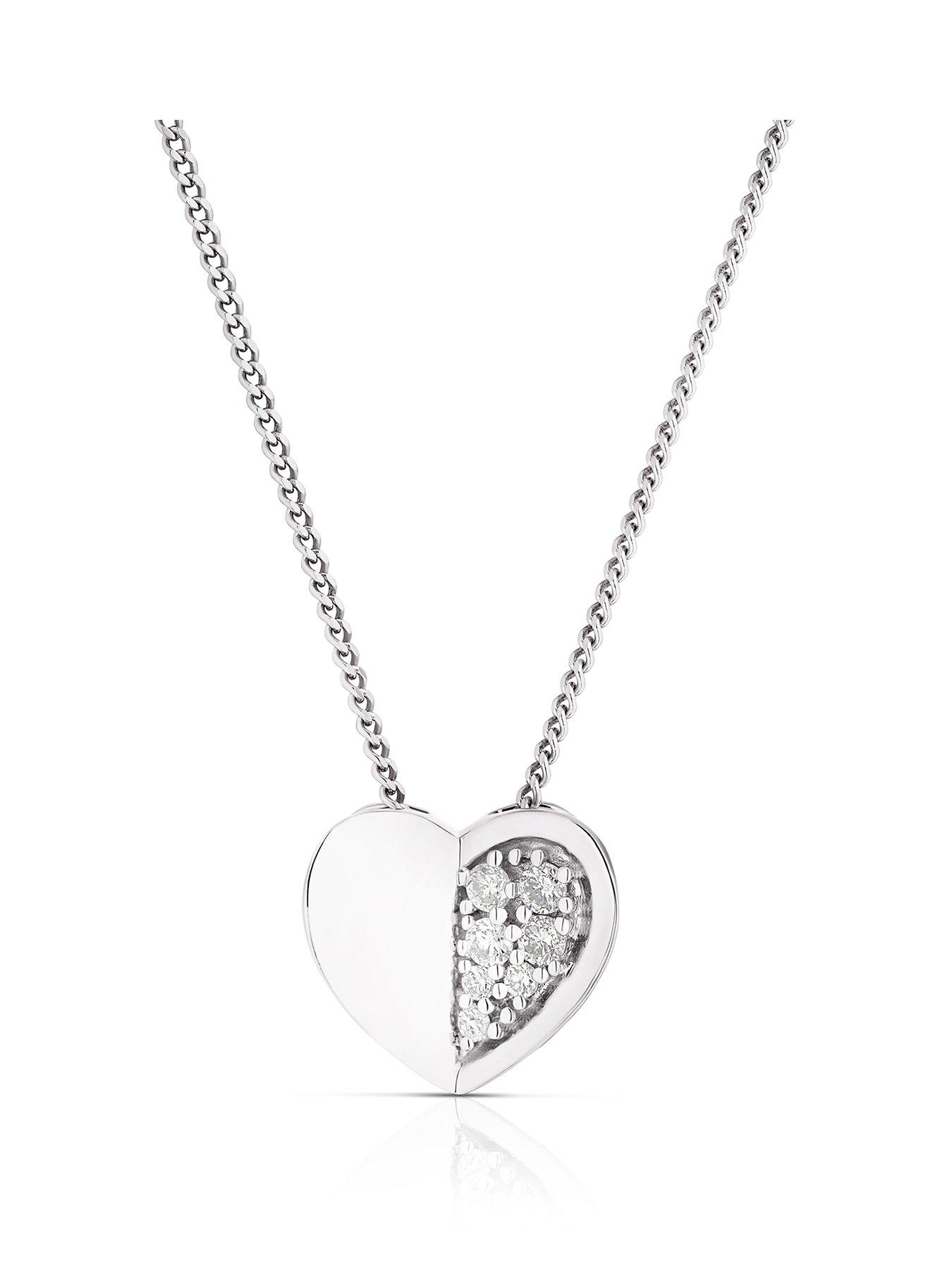Product photograph of Ernest Jones Sterling Silver 0 06ct Diamond Half Set Heart Pendant from very.co.uk