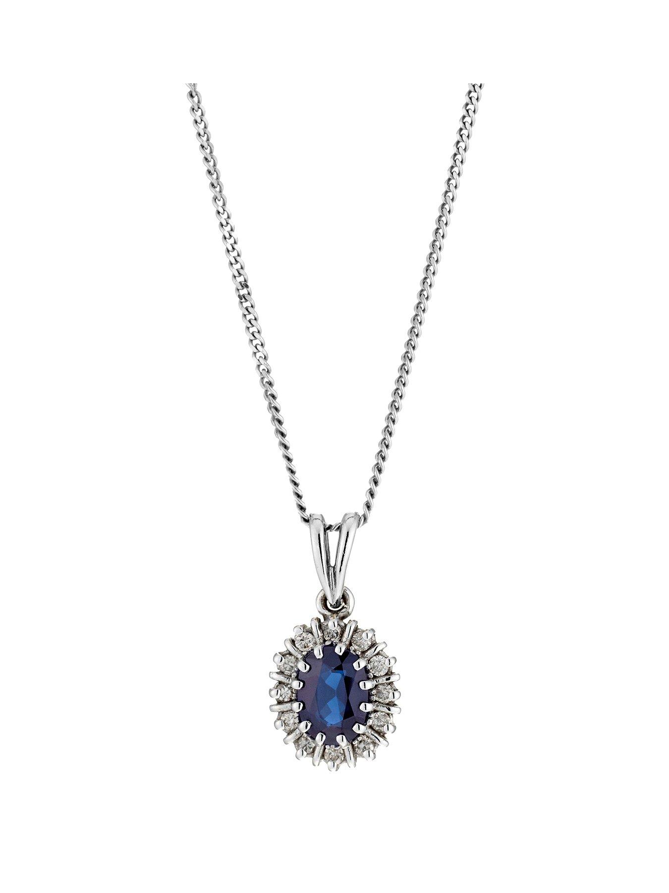 Product photograph of Ernest Jones 18ct White Gold Sapphire 0 15ct Diamond Cluster Pendant from very.co.uk