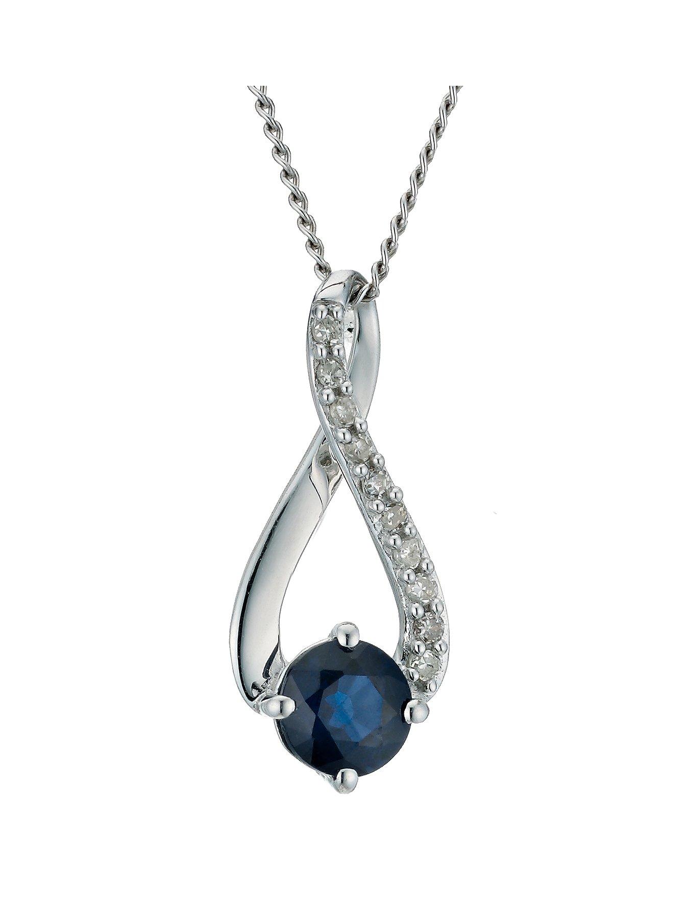 Product photograph of Ernest Jones 9ct White Gold Sapphire Diamond Crossover Pendant from very.co.uk