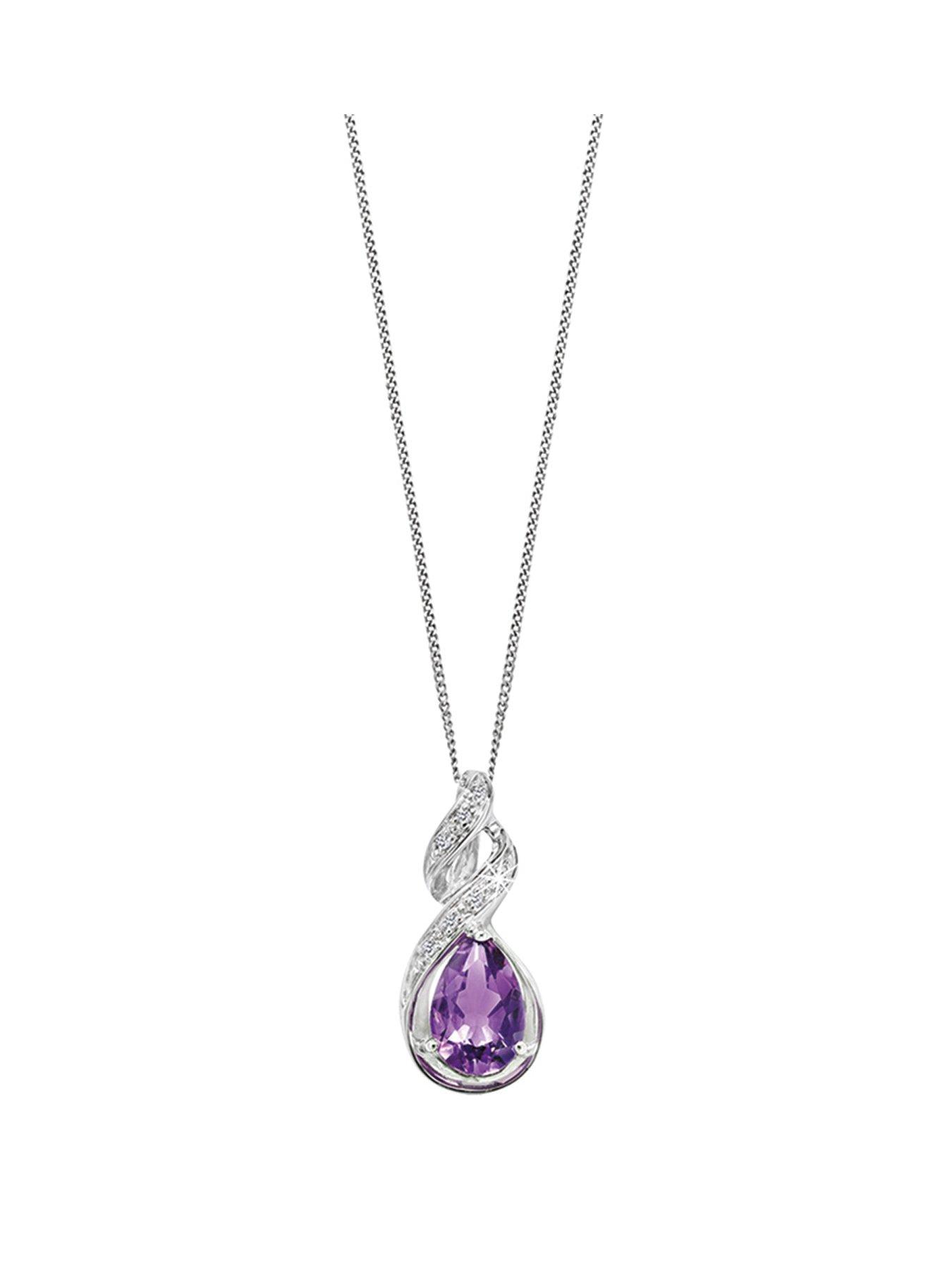 Product photograph of Ernest Jones 9ct White Gold Necklace Amethyst Amp Diamond Pendant from very.co.uk