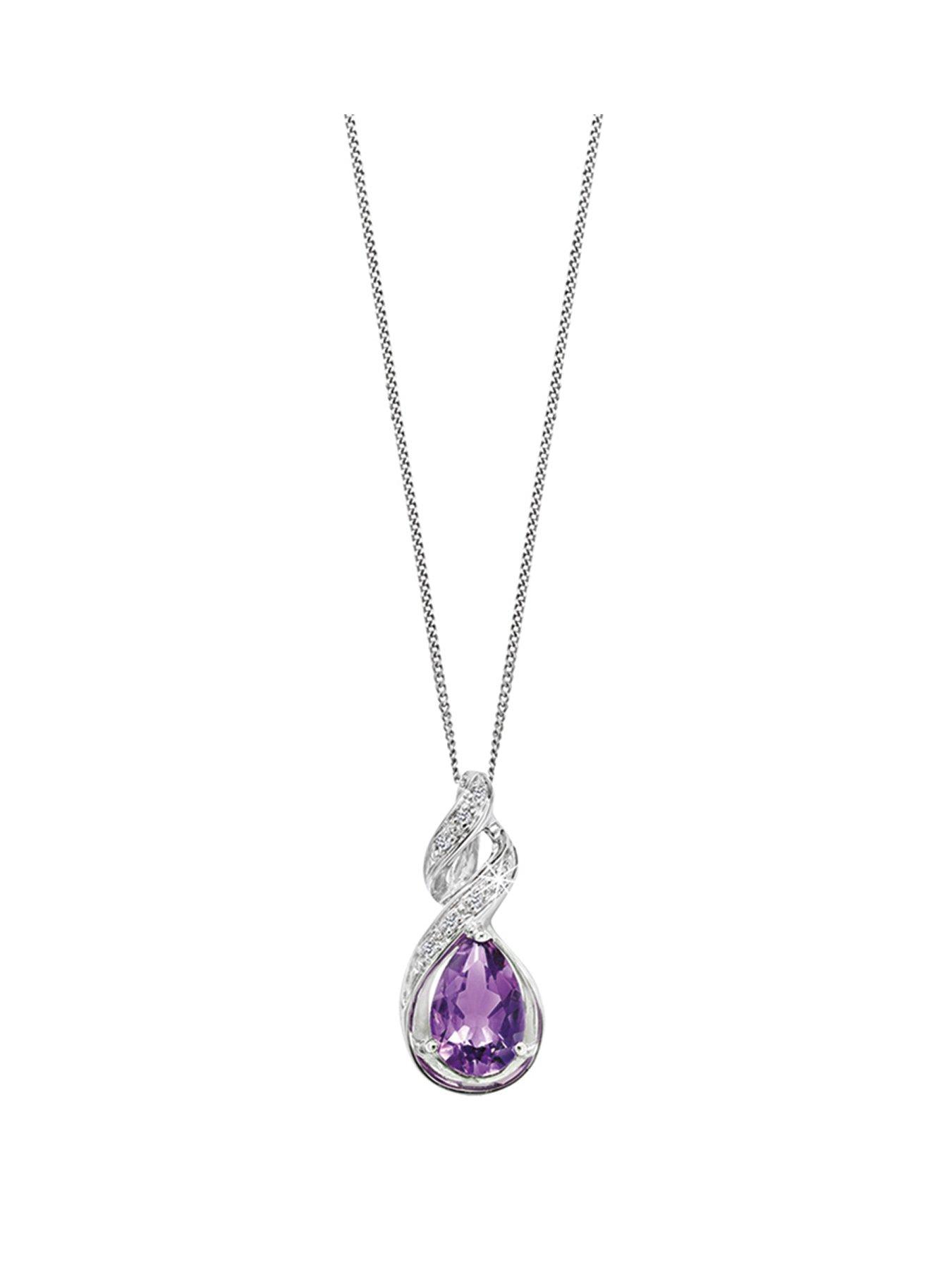 Product photograph of Ernest Jones 9ct White Gold Amethyst Diamond Necklace from very.co.uk