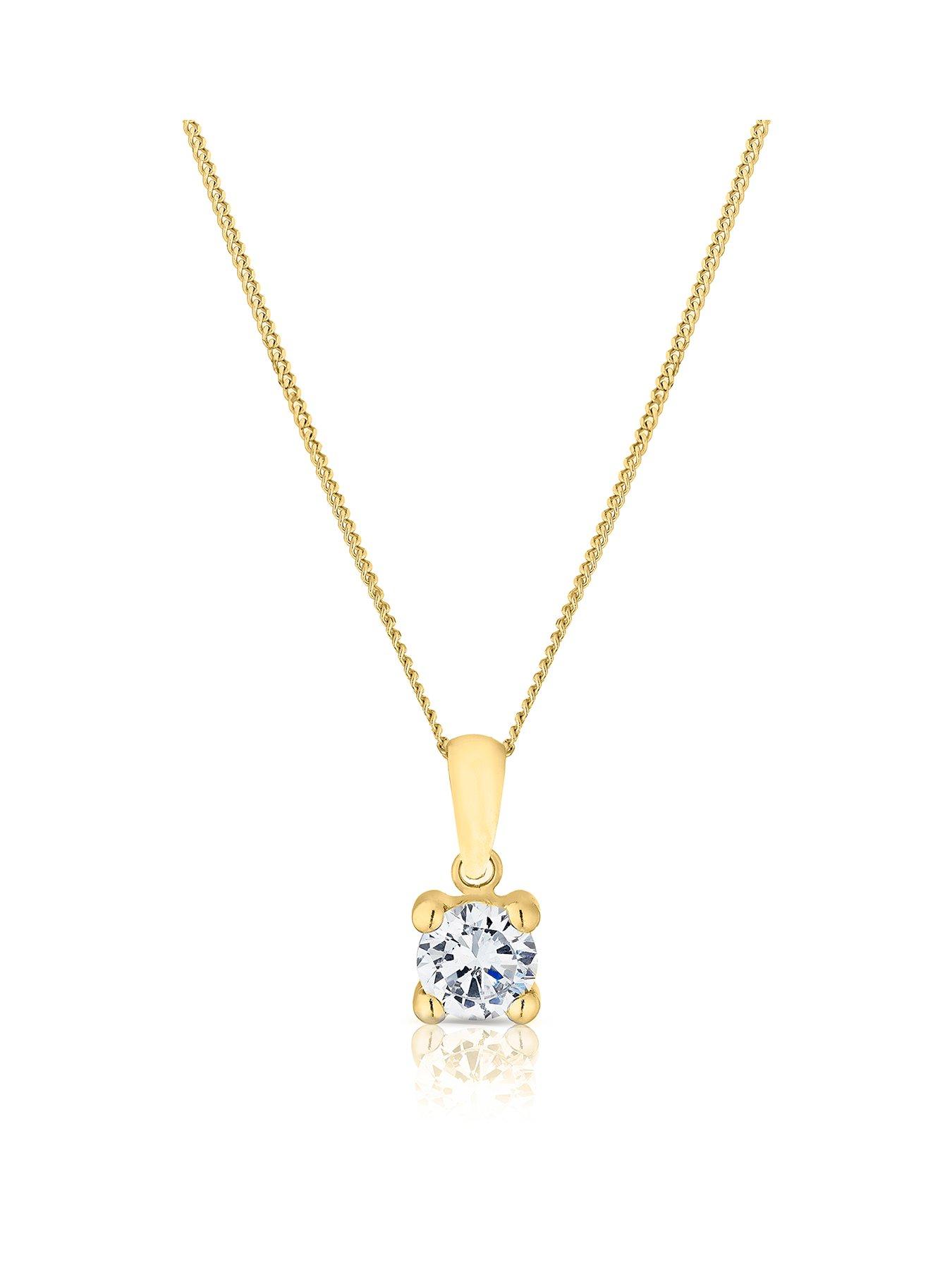 Product photograph of Ernest Jones 9ct Yellow Gold Cubic Zirconia Round Cut Pendant from very.co.uk
