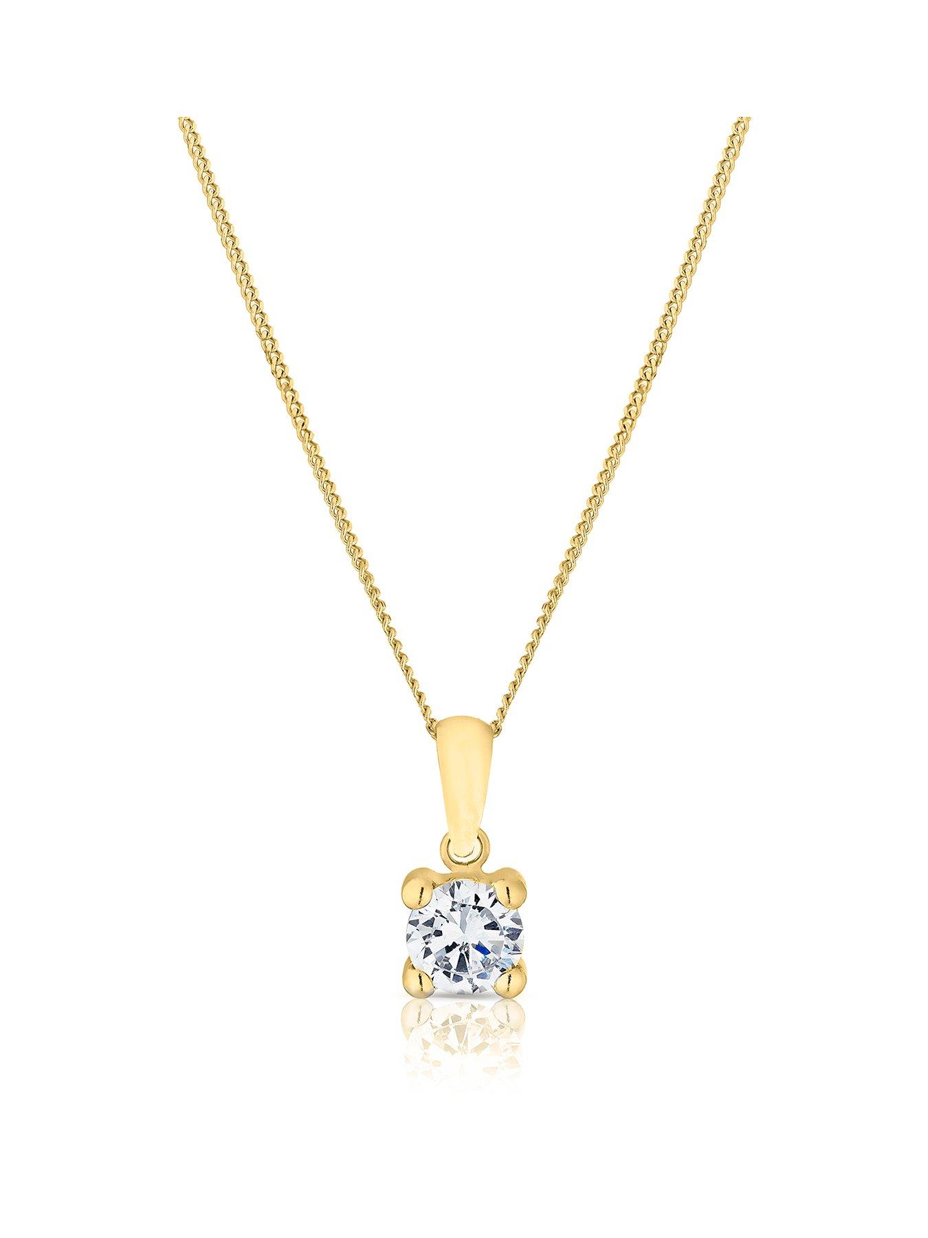 Ernest Jones 9ct Yellow Gold Necklace. Cubic Zirconia Round Cut Pendant