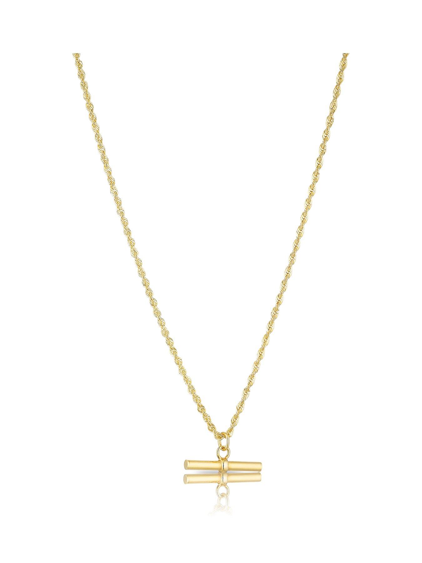 Product photograph of Ernest Jones 9ct Yellow Gold Rope Chain T-bar Necklace from very.co.uk