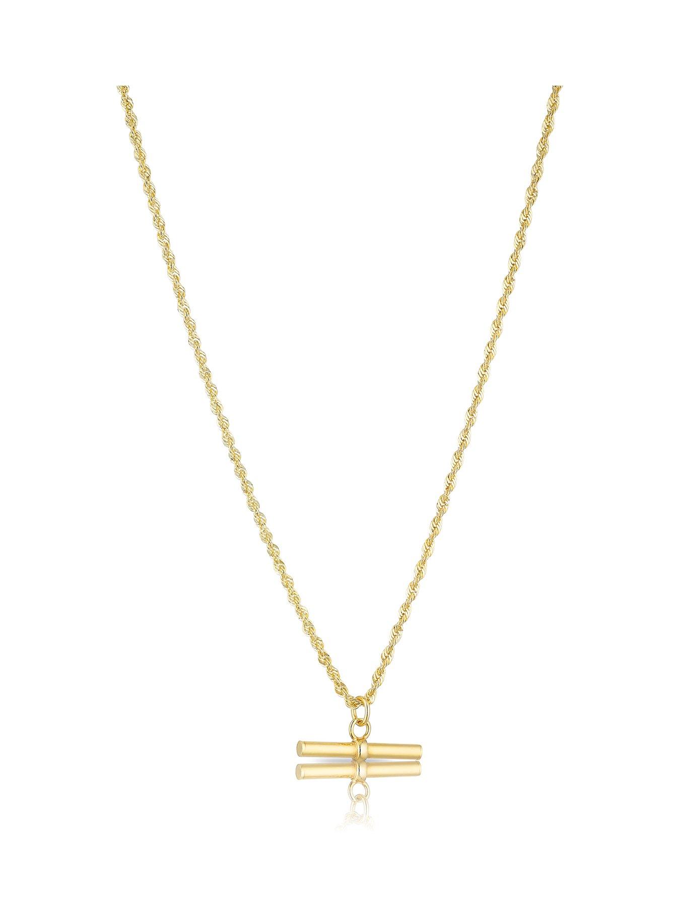 undefined 9ct Yellow Gold Rope Chain T-Bar Necklace