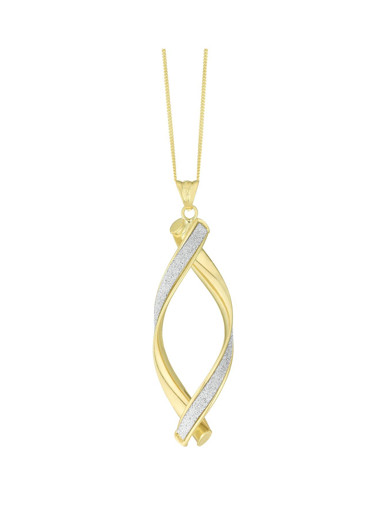 Product photograph of Ernest Jones 9ct Yellow Gold Sparkle Twist Pendant from very.co.uk