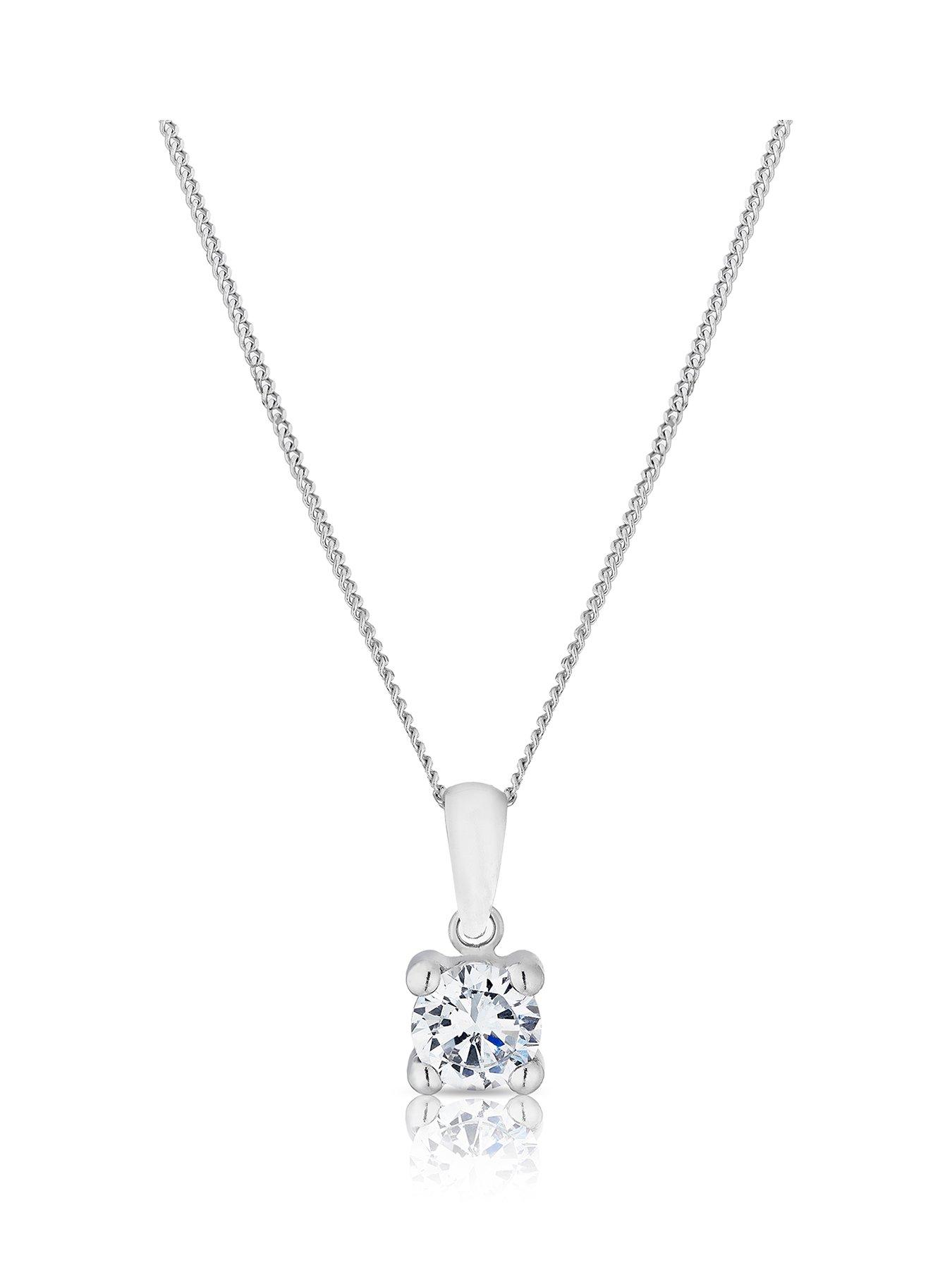 Product photograph of Ernest Jones 9ct White Gold Cubic Zirconia Pendant from very.co.uk