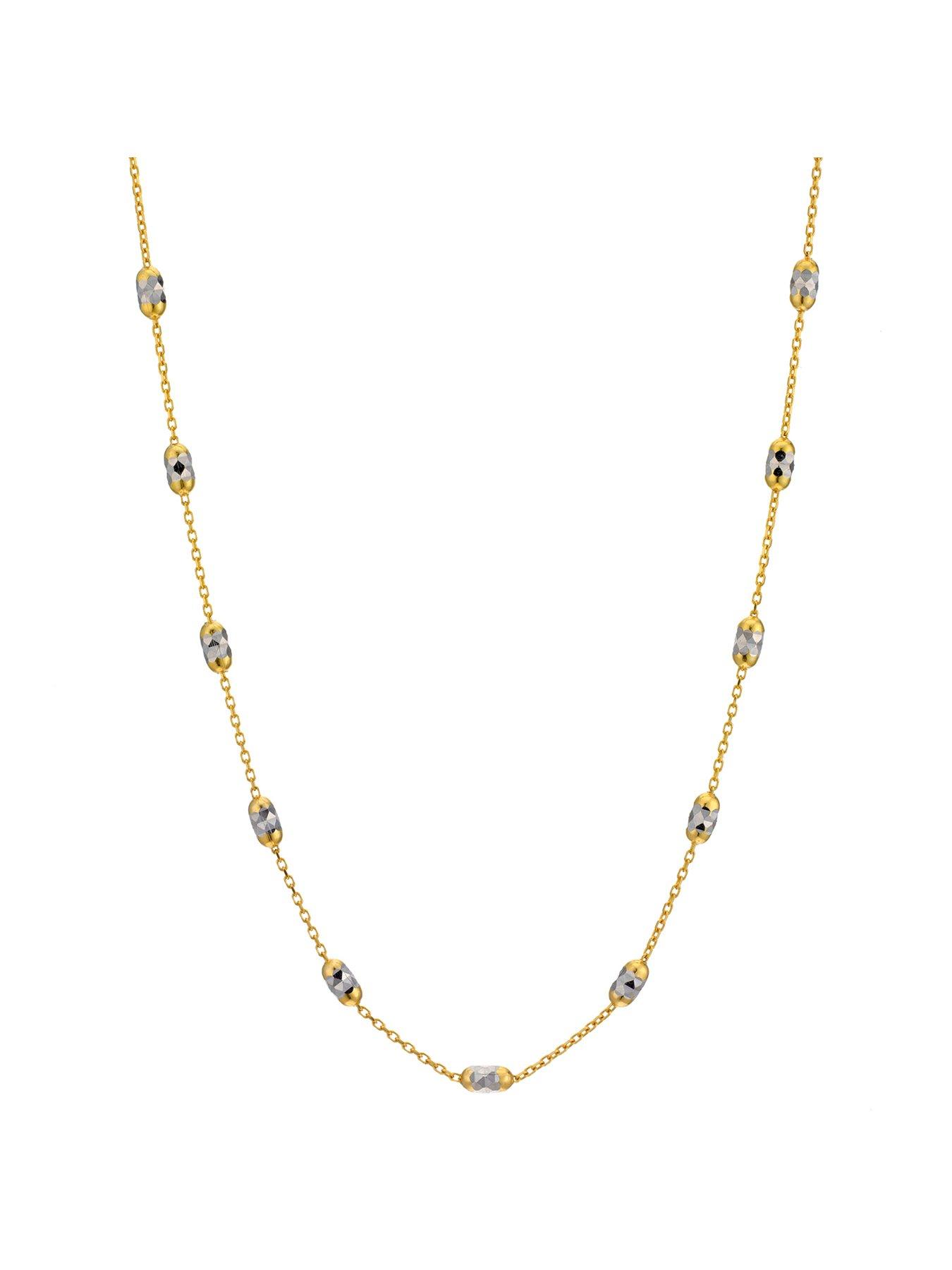 Product photograph of Ernest Jones 9ct Yellow Gold Necklace Two Tone Diamond Cut Station Chain from very.co.uk