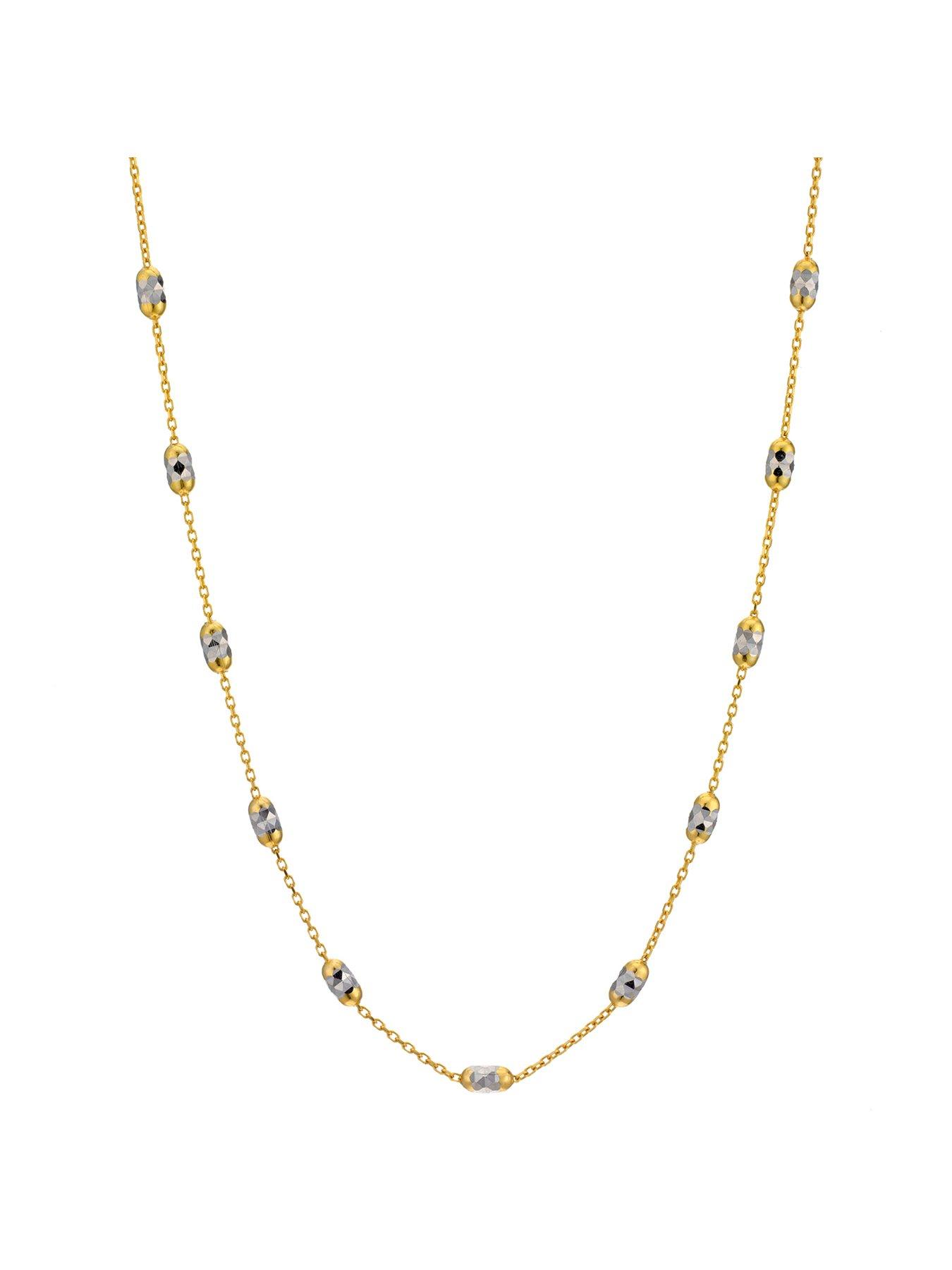 Ernest Jones 9ct Yellow Gold Necklace. Two Tone Diamond Cut Station Chain