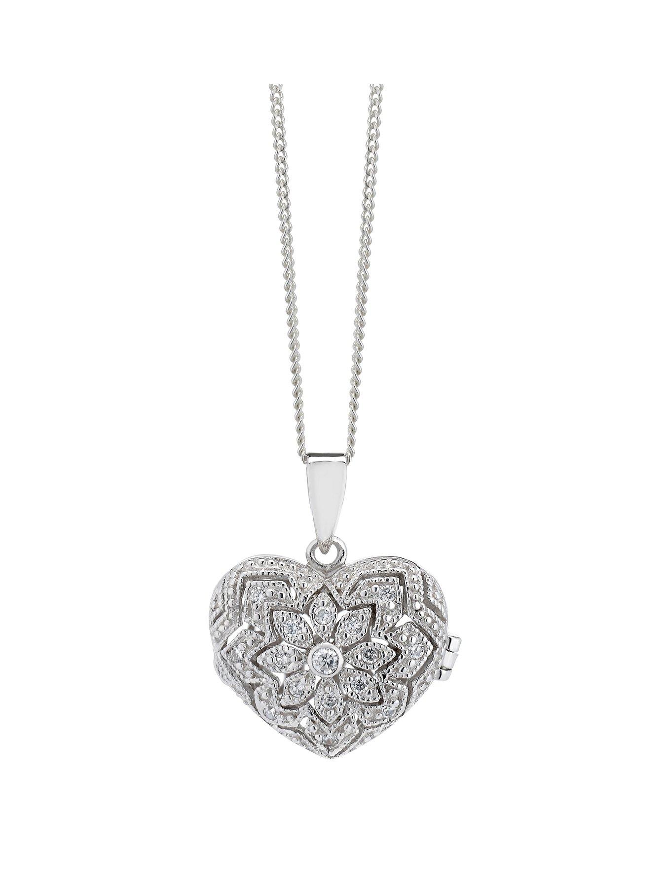 Product photograph of Ernest Jones Sterling Silver Necklace 18 Inch Cubic Zirconia Vintage Locket from very.co.uk