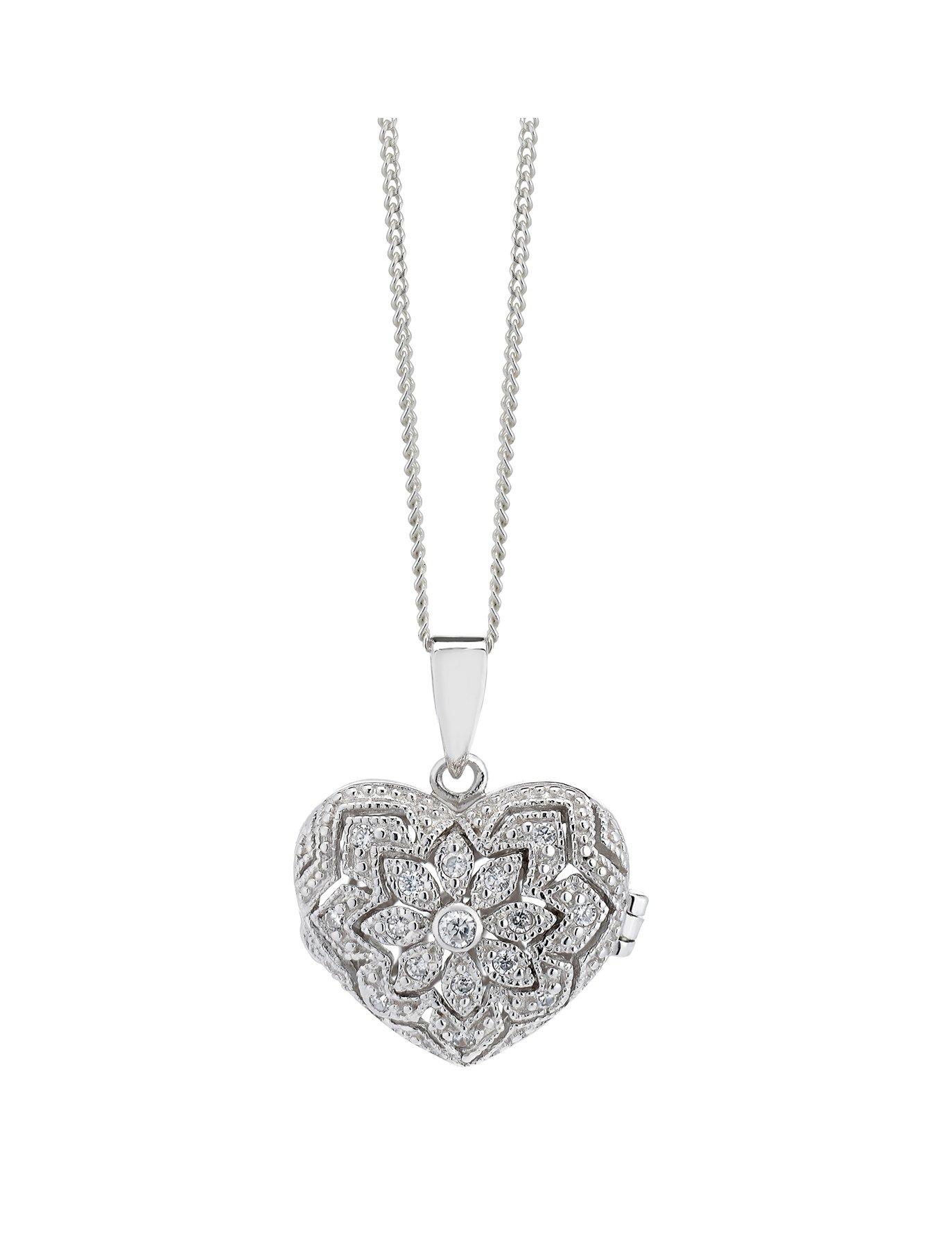 Ernest Jones Sterling Silver Necklace. 18 Inch Cubic Zirconia Vintage Locket