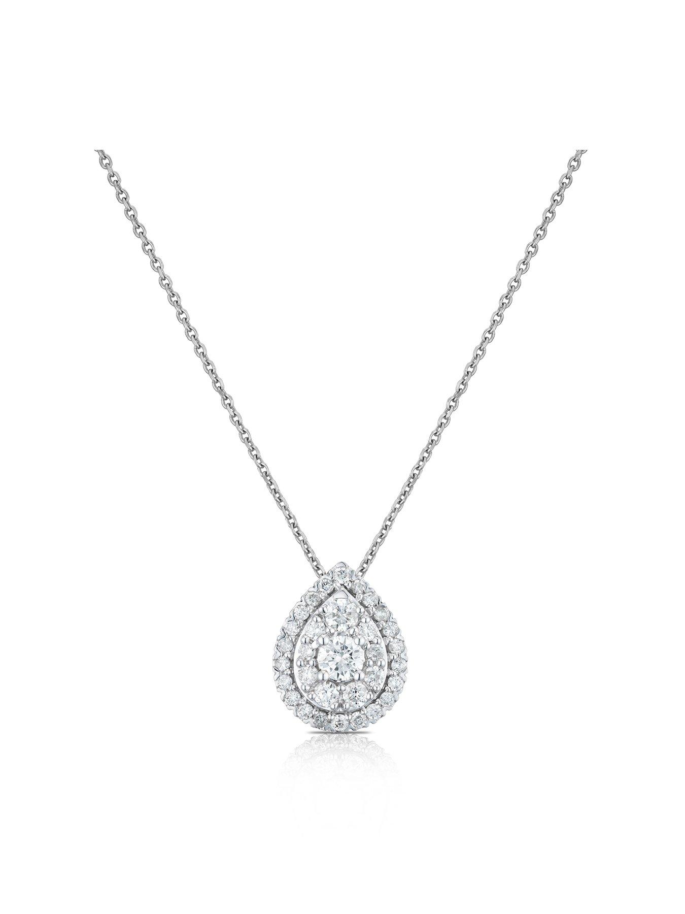 Product photograph of Ernest Jones 9ct White Gold Necklace 0 50ct Diamond Halo Pear Pendant from very.co.uk