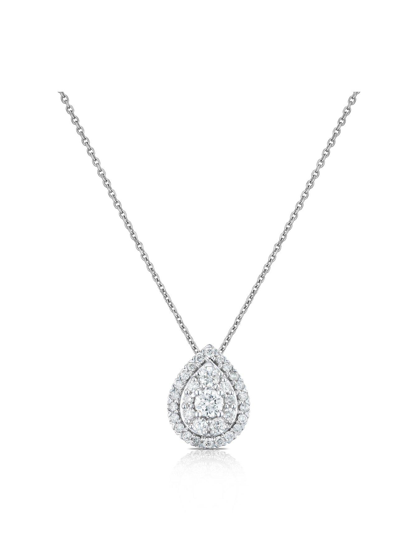 undefined 9ct White Gold Necklace. 0.50ct Diamond Halo Pear Pendant