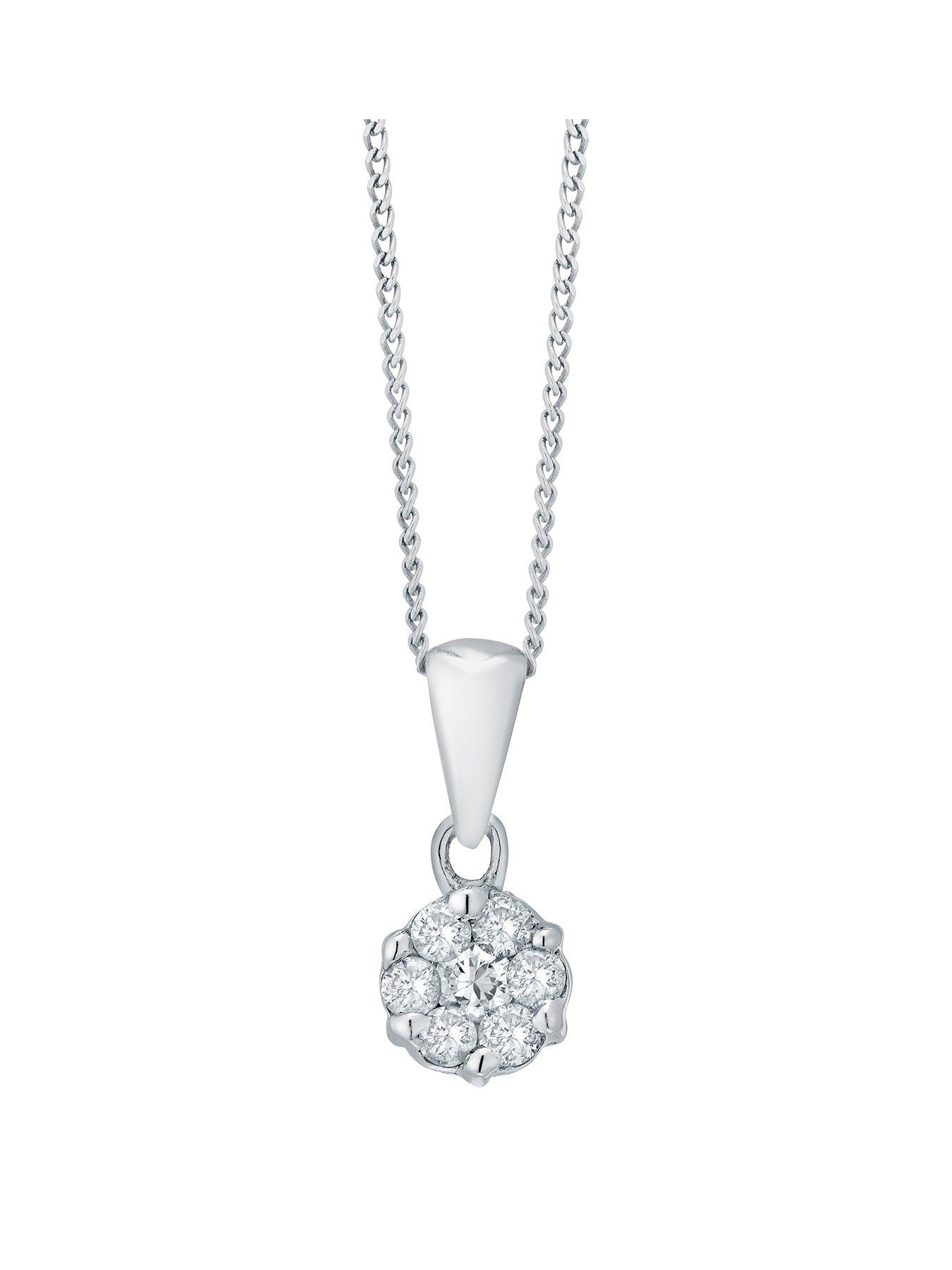 Product photograph of Ernest Jones 9ct White Gold 0 25ct Total Diamond Cluster Pendant from very.co.uk