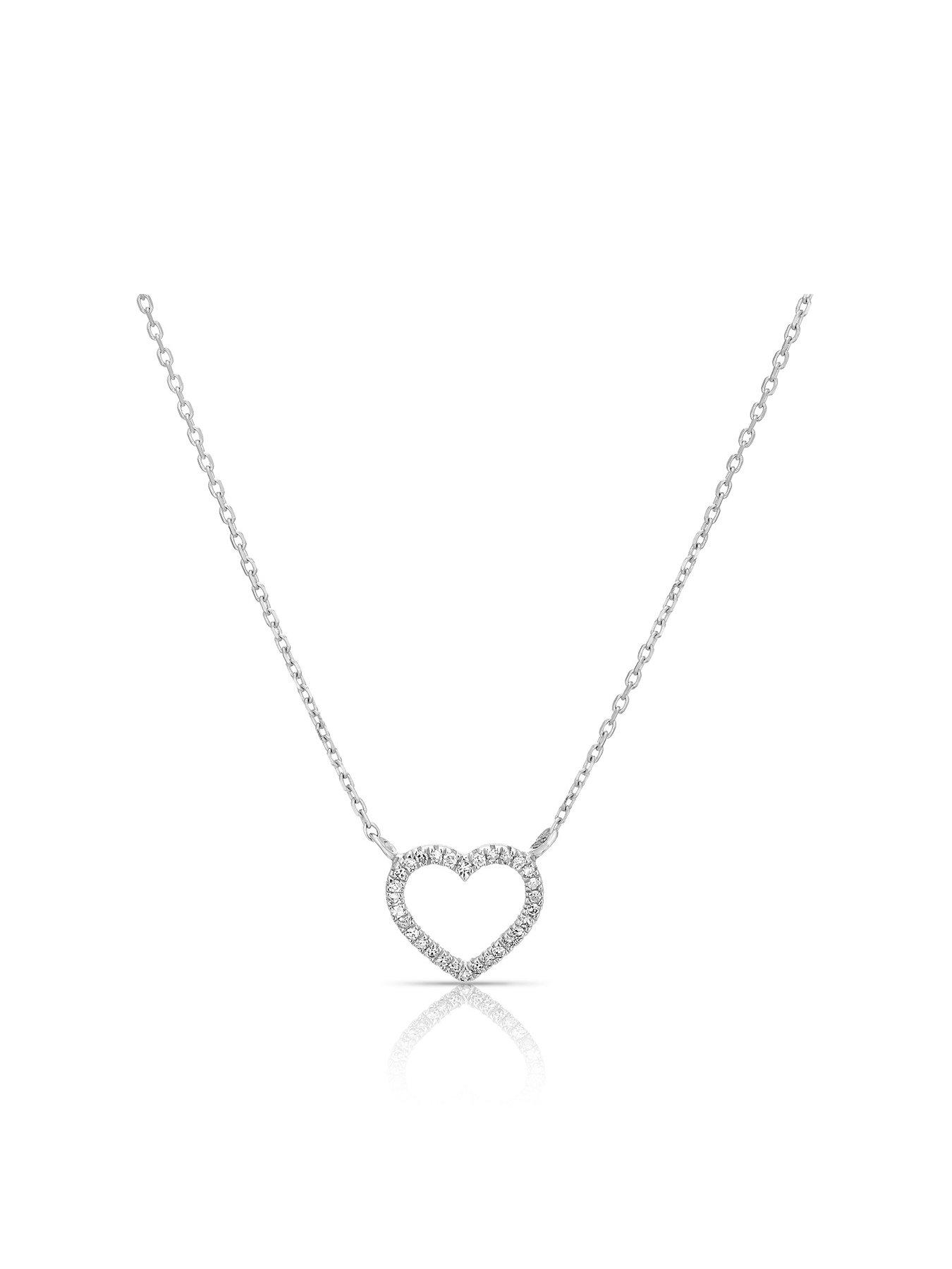 Product photograph of Ernest Jones 9ct White Gold 0 06ct Diamond Total Heart Necklace from very.co.uk