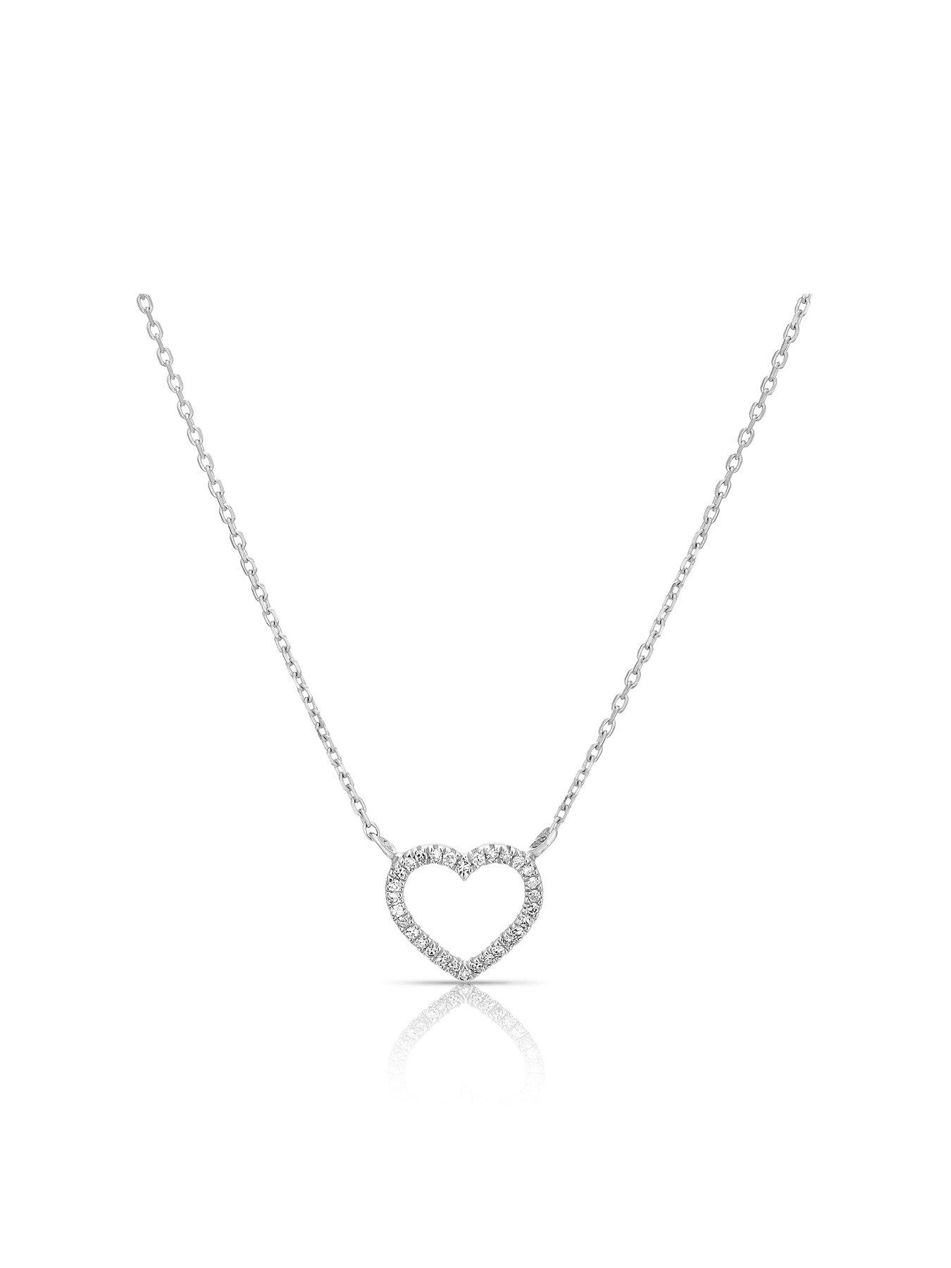 Product photograph of Ernest Jones 9ct White Gold Necklace Diamond Heart Necklace from very.co.uk