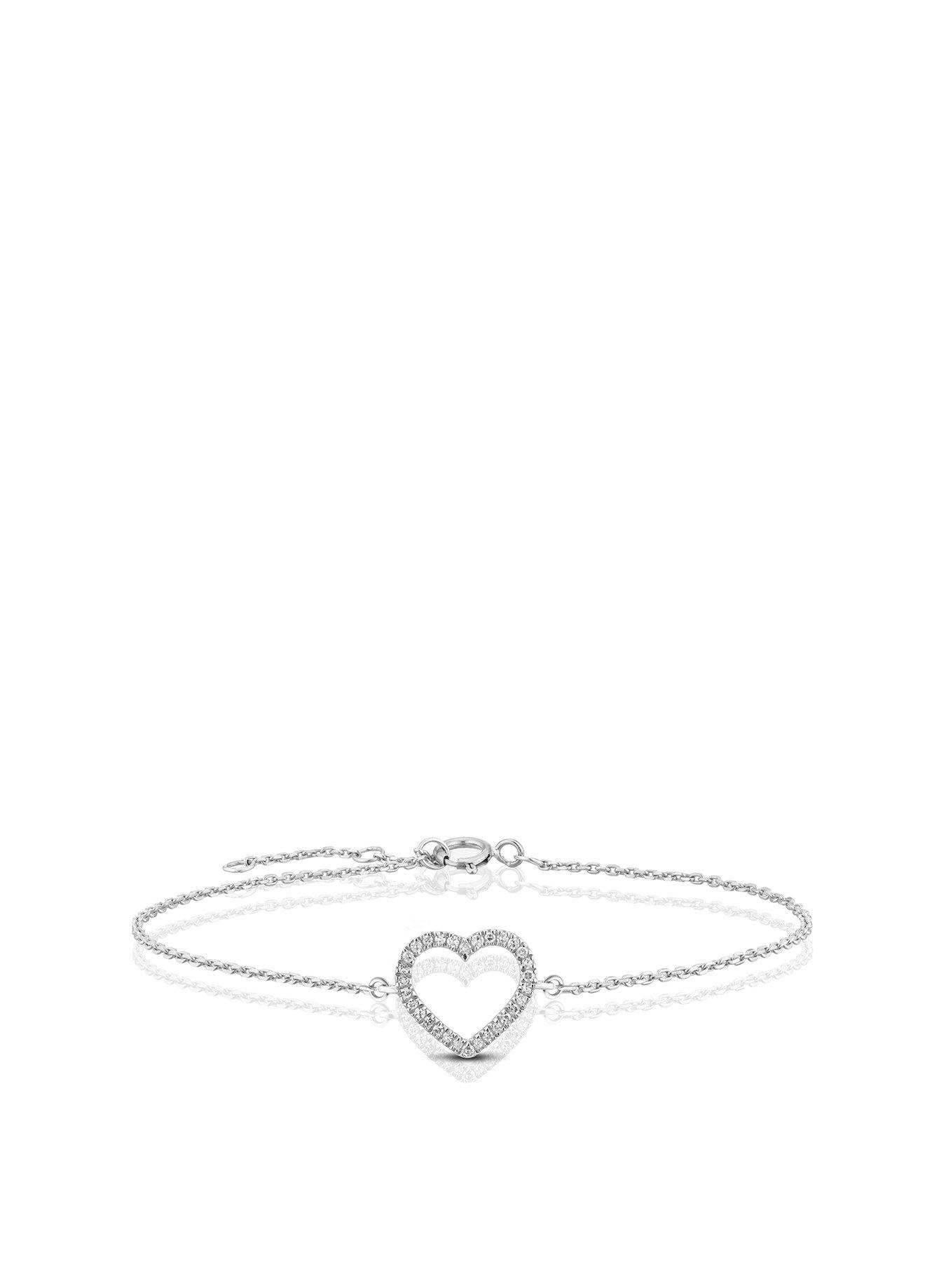 Ernest Jones 9ct White Gold Diamond Pavé Heart Bracelet Very