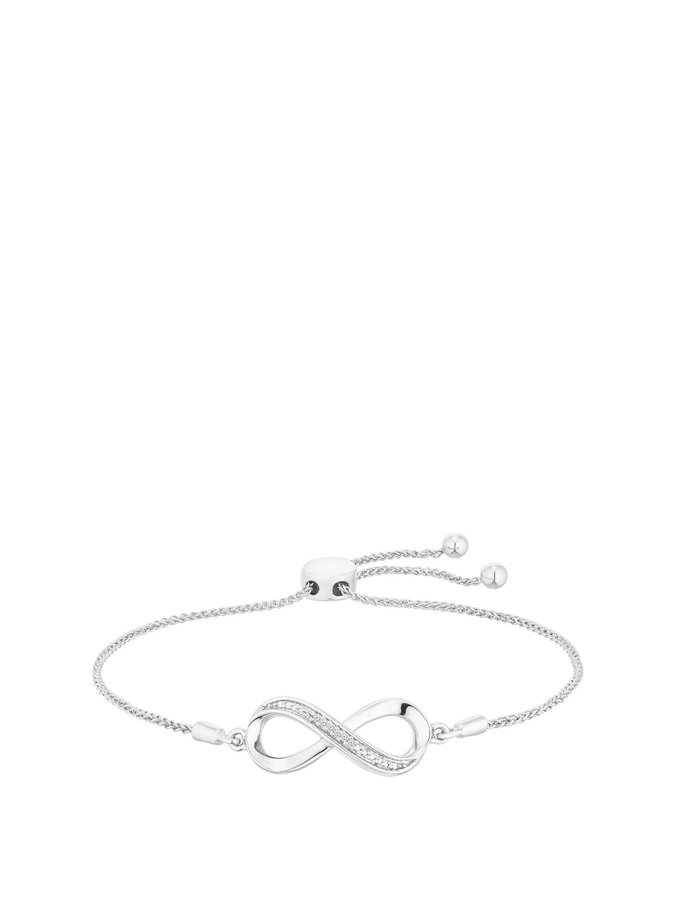 undefined Sterling Silver Bracelet. Diamond Infinity Adjustable Bracelet