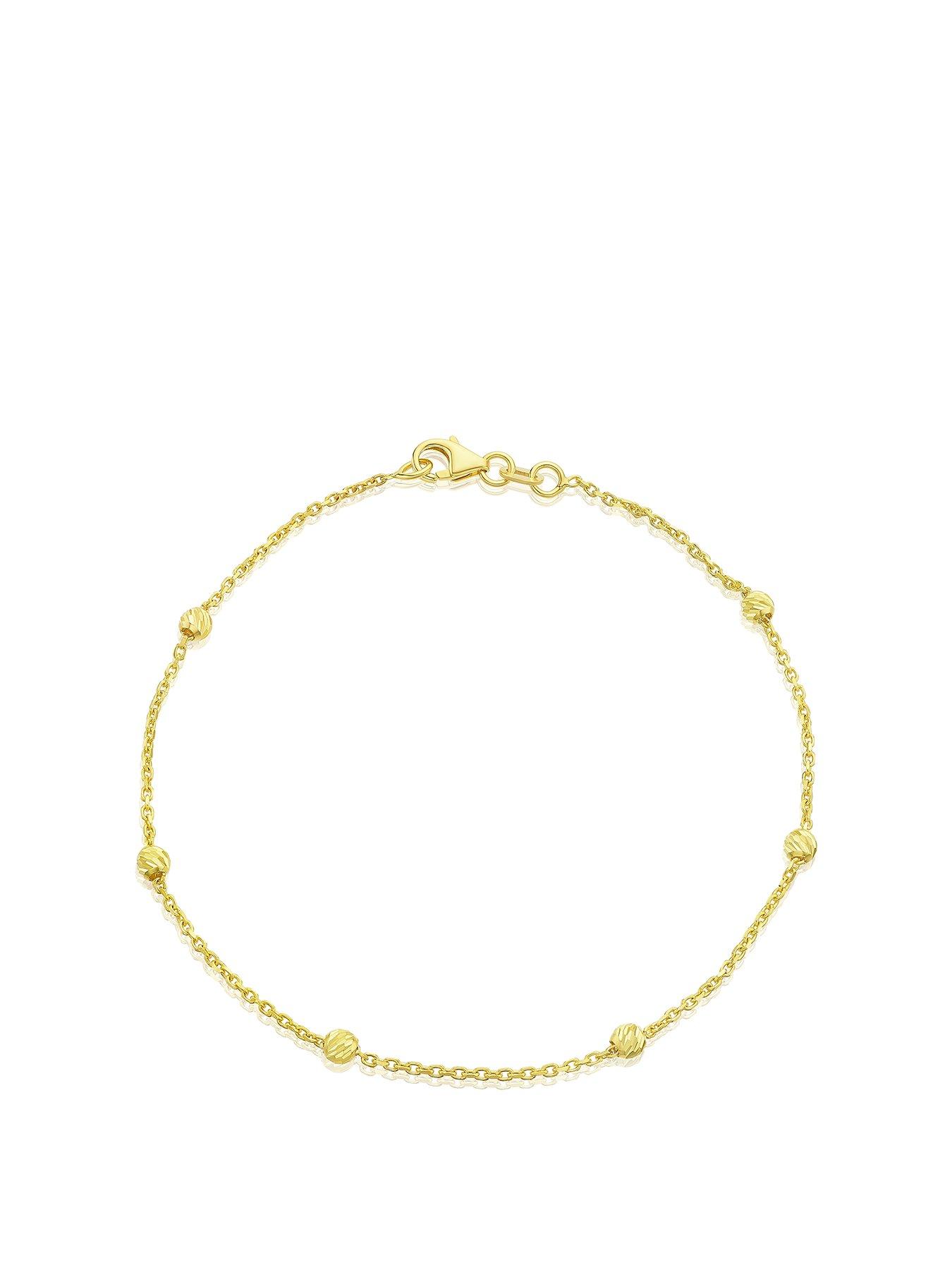 Product photograph of Ernest Jones 9ct Yellow Gold Diamond Cut Bead Station Bracelet from very.co.uk