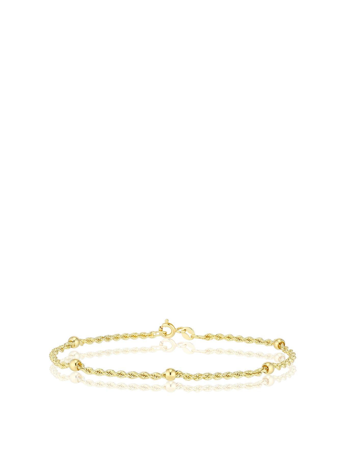 Product photograph of Ernest Jones 9ct Yellow Gold Rope Balls Chain Bracelet from very.co.uk