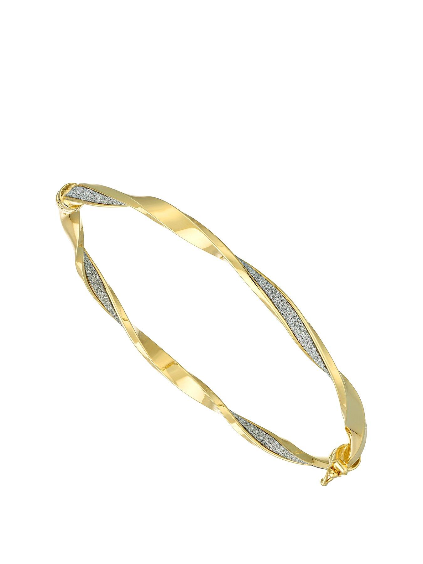 Product photograph of Ernest Jones 9ct Yellow Gold Sparkle Twist Bangle from very.co.uk