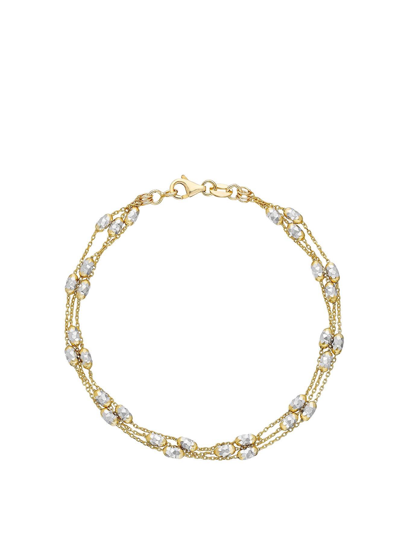 undefined 9ct Yellow Gold Bracelet. Two Tone 7.25 Inch Three Strand Bracelet