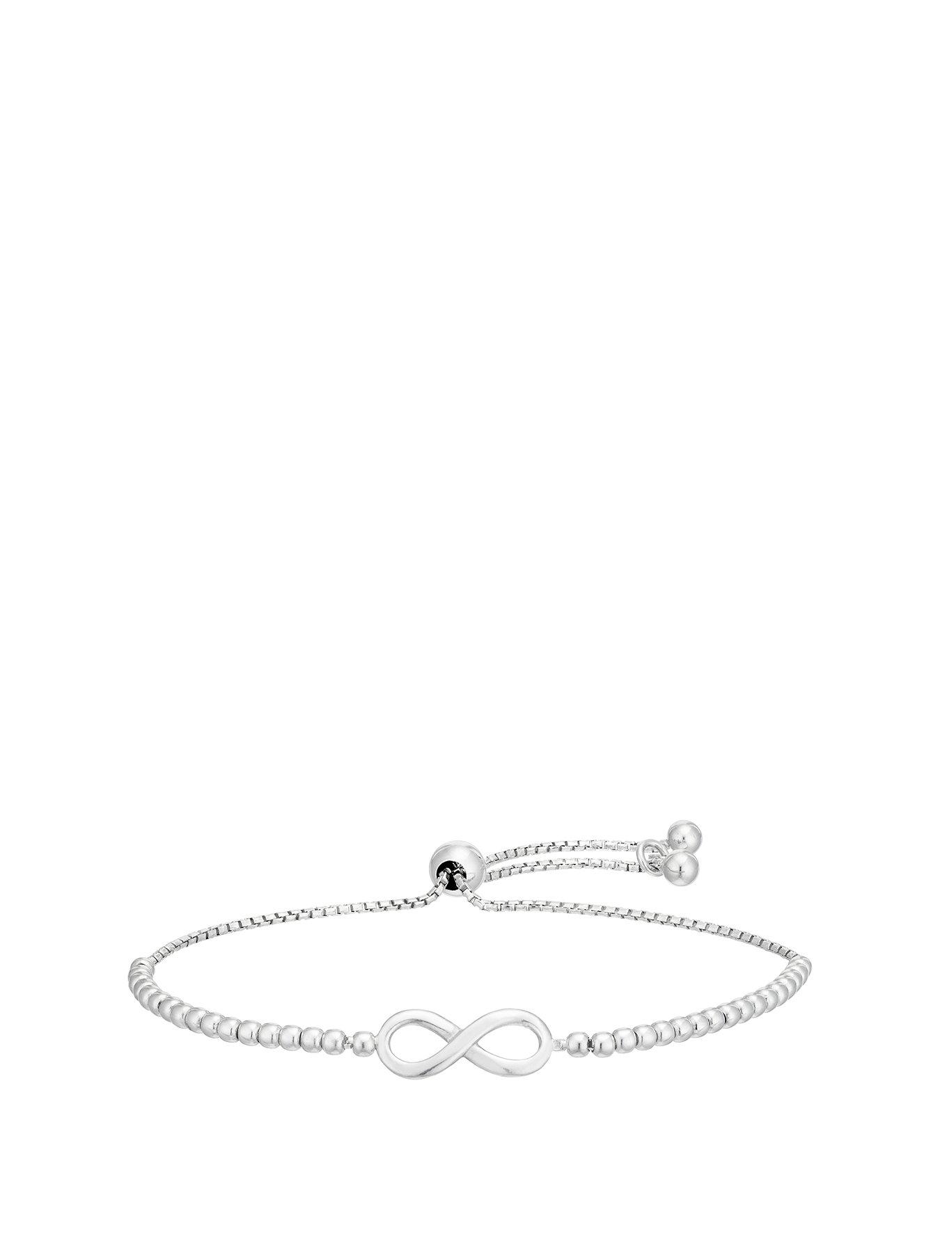 Product photograph of Ernest Jones Silver 9 85 Inch Infinity Symbol Adjustable Ball Bracelet from very.co.uk