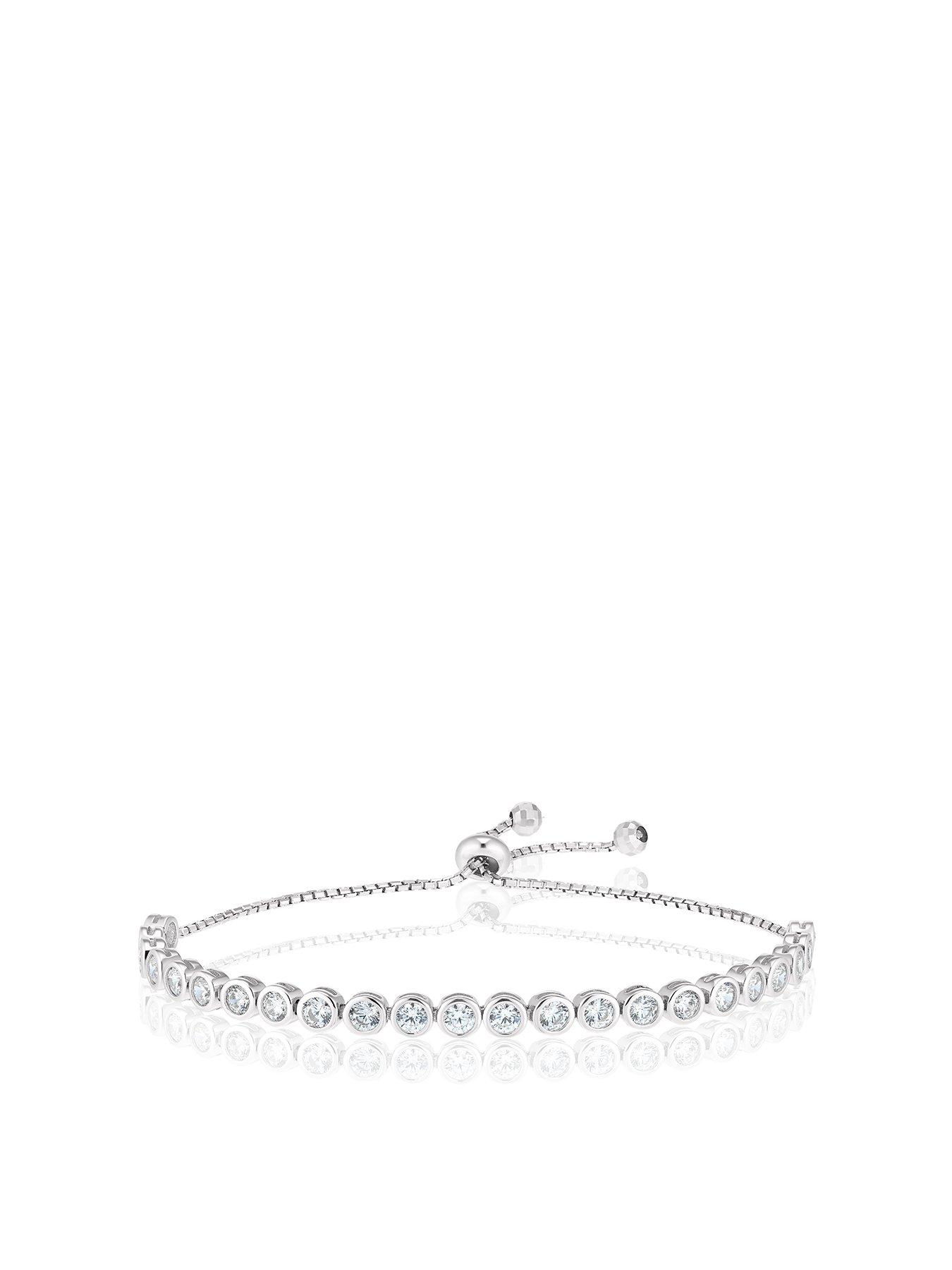 Product photograph of Ernest Jones Sterling Silver Cubic Zirconia Bezel Set Bracelet from very.co.uk