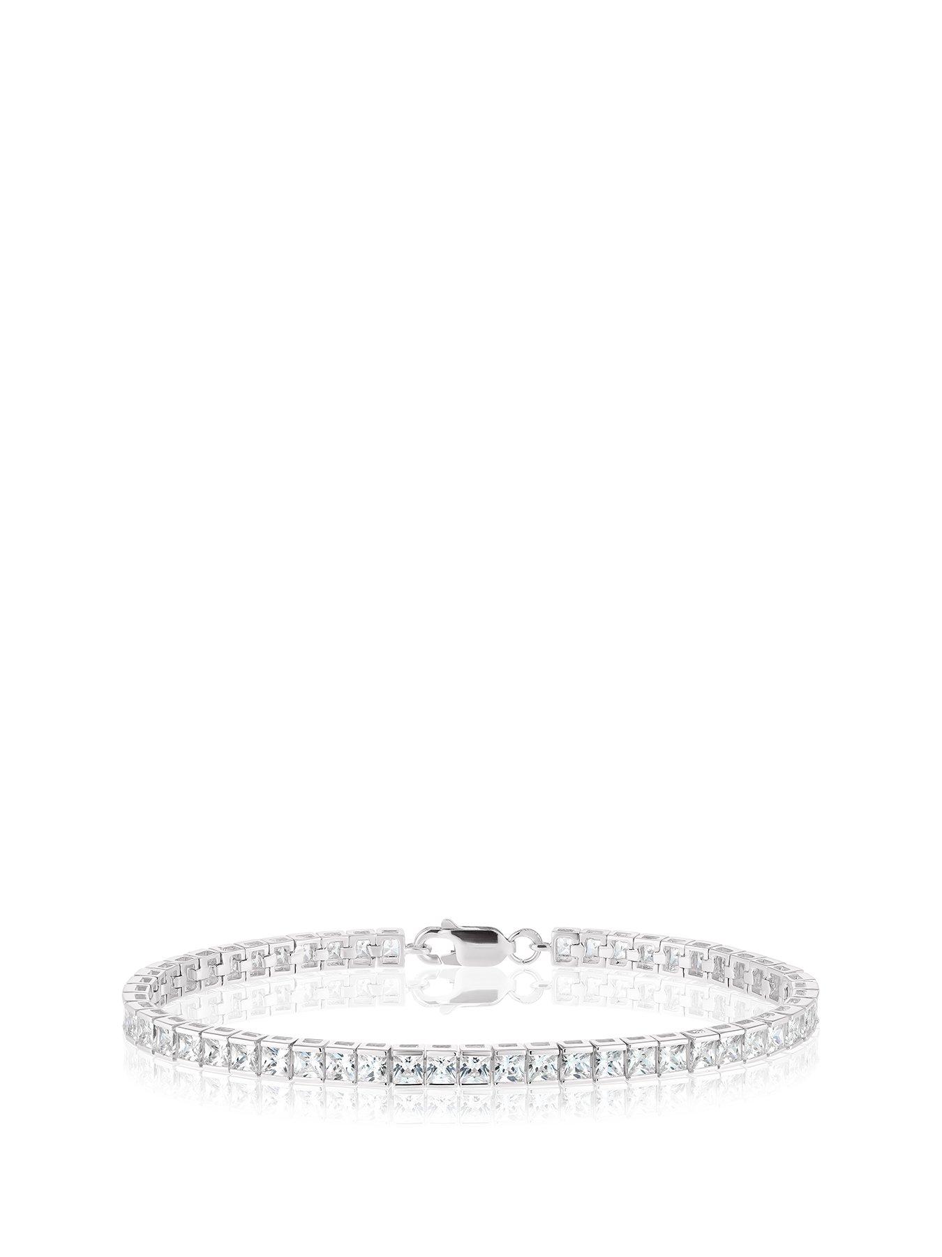 Product photograph of Ernest Jones Sterling Silver Cubic Zirconia Princess Cut Tennis Bracelet from very.co.uk