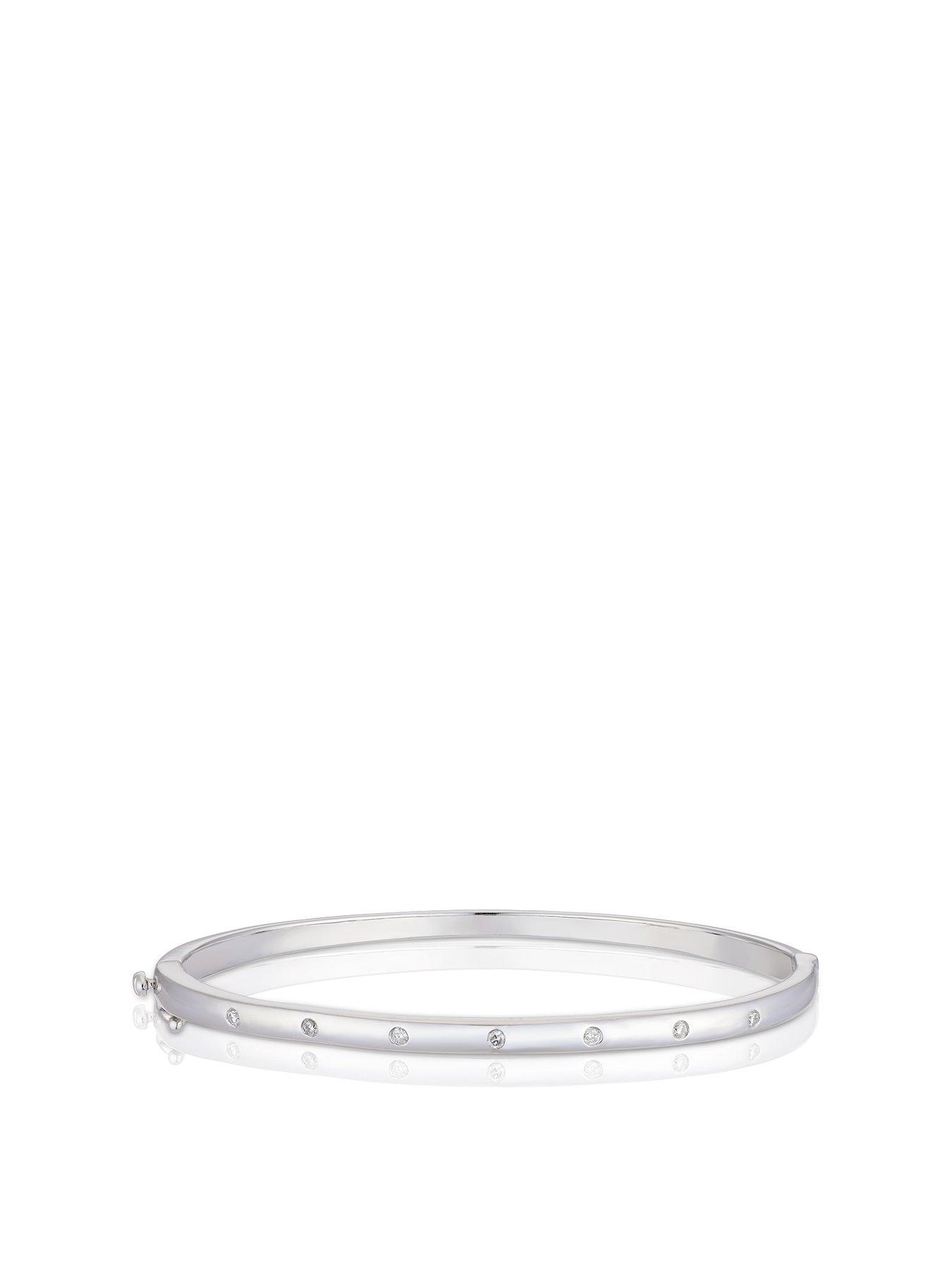 Product photograph of Ernest Jones Sterling Silver Bangle 0 12ct Diamond Swiss Set Bangle from very.co.uk