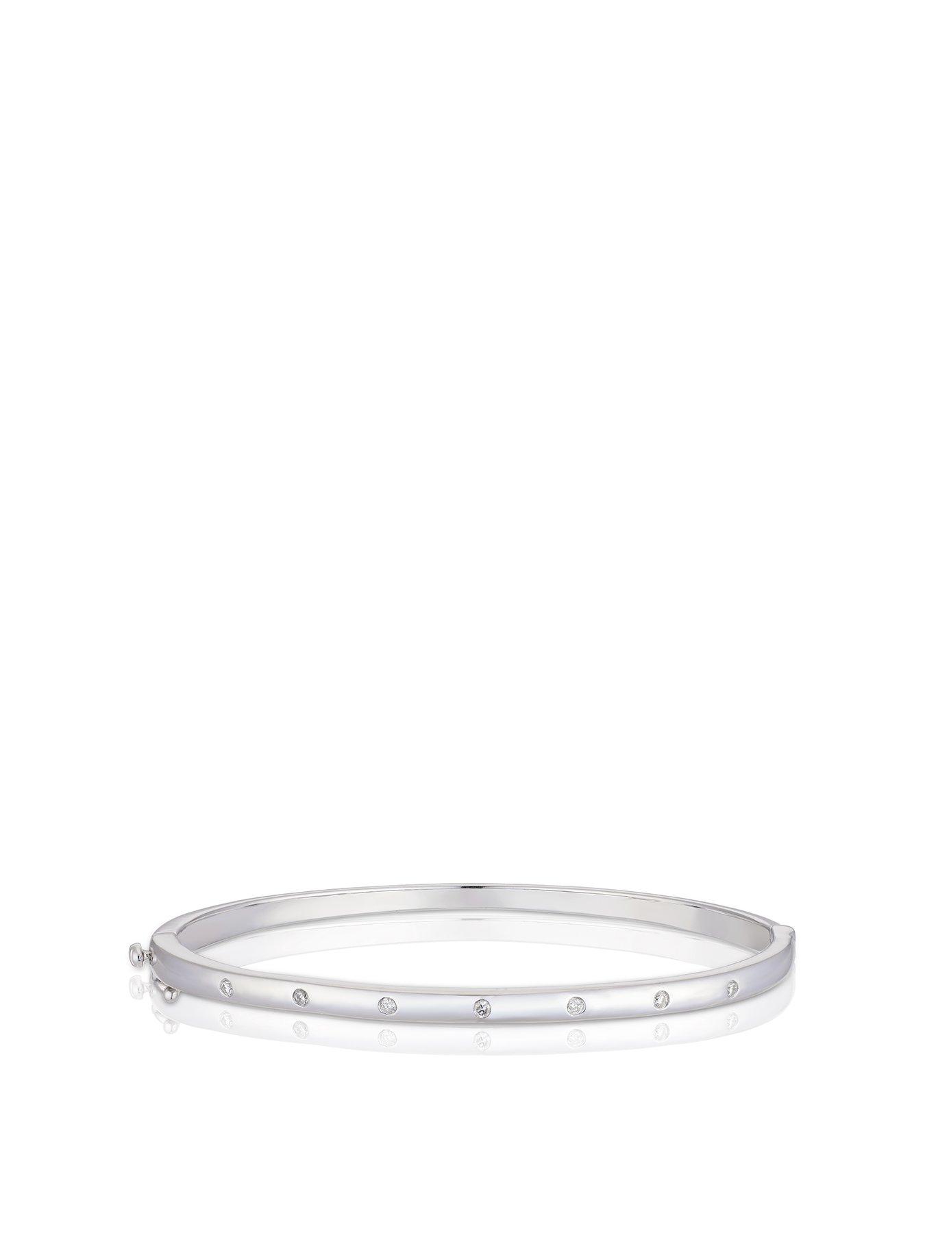 Product photograph of Ernest Jones Sterling Silver 0 12ct Diamond Swiss Set Bangle from very.co.uk