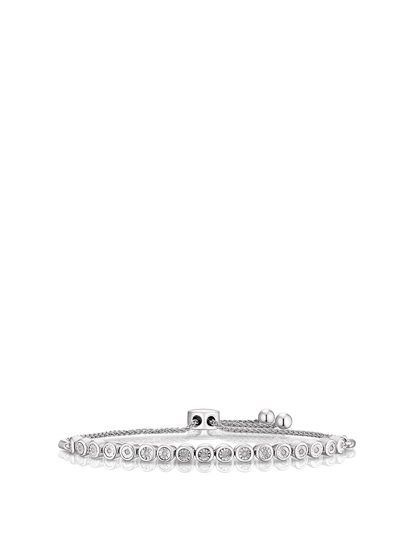 undefined Sterling Silver Bracelet. Diamond Adjustable Bolo Bracelet