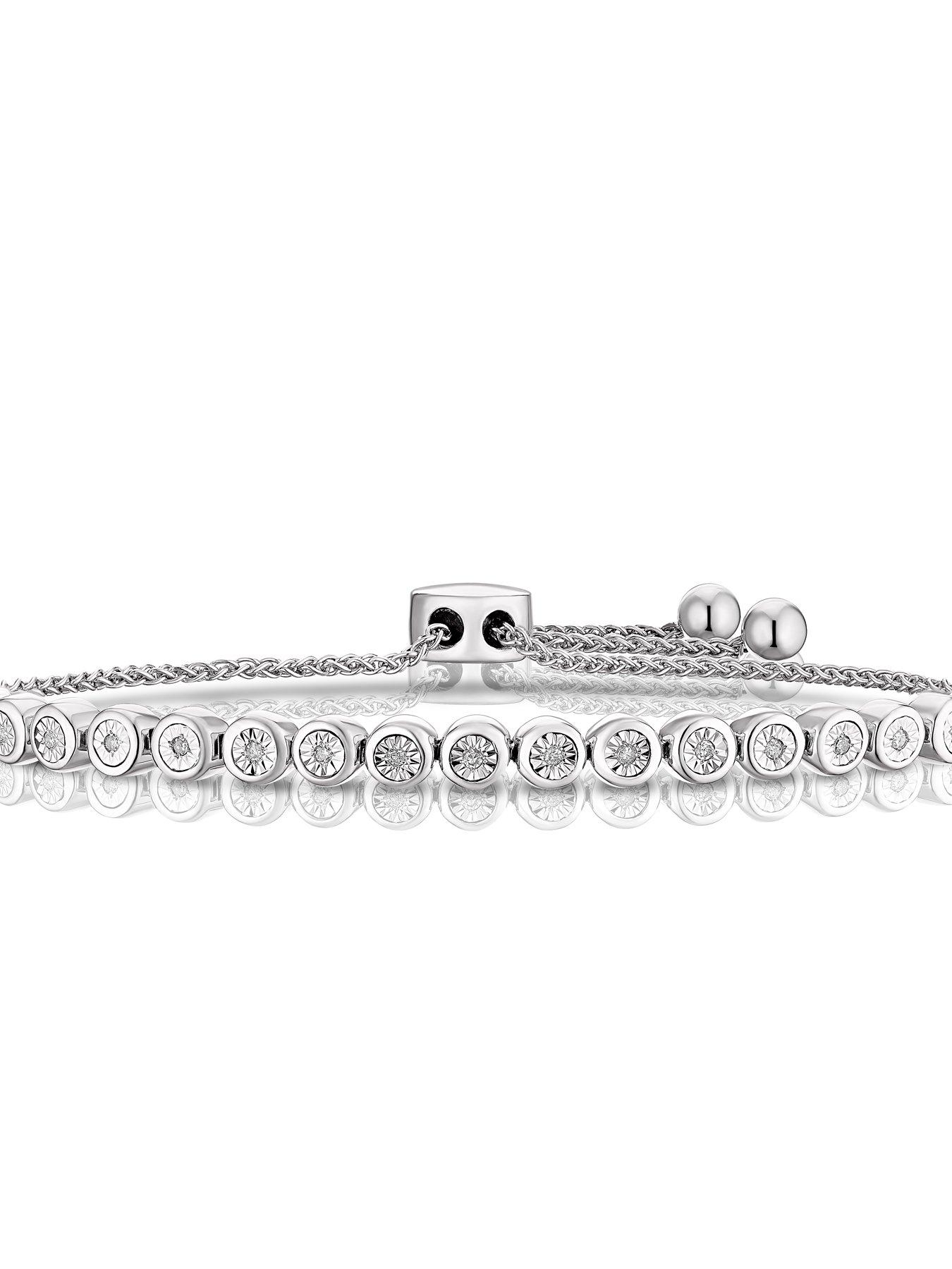 Image 2 of 4 of Ernest Jones Sterling Silver Bracelet. Diamond Adjustable Bolo Bracelet