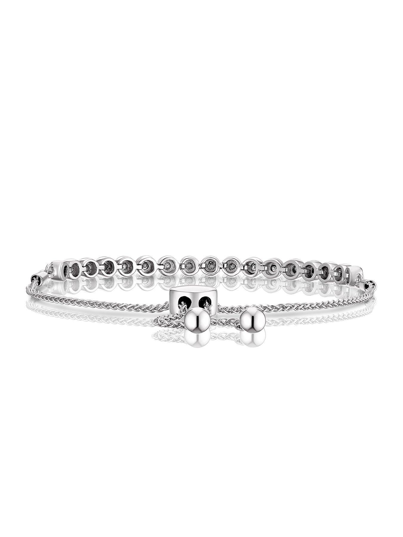 Image 3 of 4 of Ernest Jones Sterling Silver Bracelet. Diamond Adjustable Bolo Bracelet
