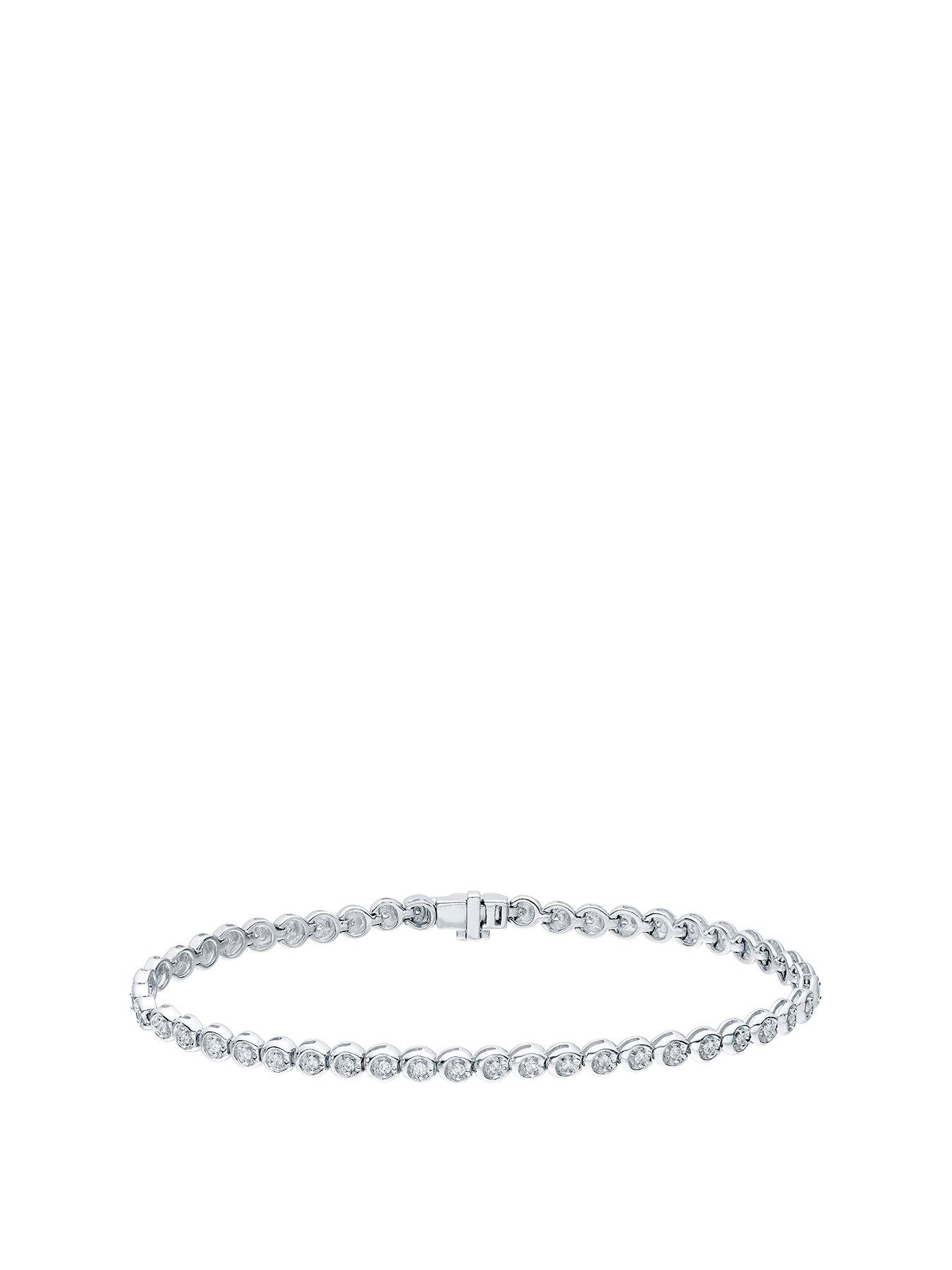 Ernest Jones 9ct White Gold Bracelet. 1ct Diamond Tennis Bracelet Very