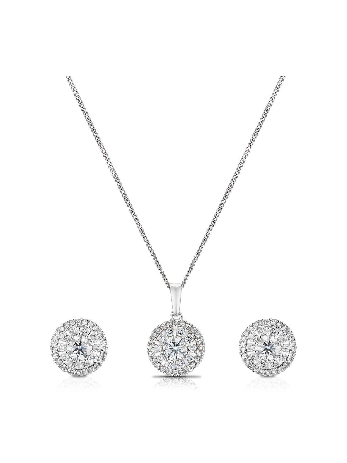 Product photograph of Ernest Jones Sterling Silver Necklace Cubic Zirconia Earrings Amp Pendant Set from very.co.uk