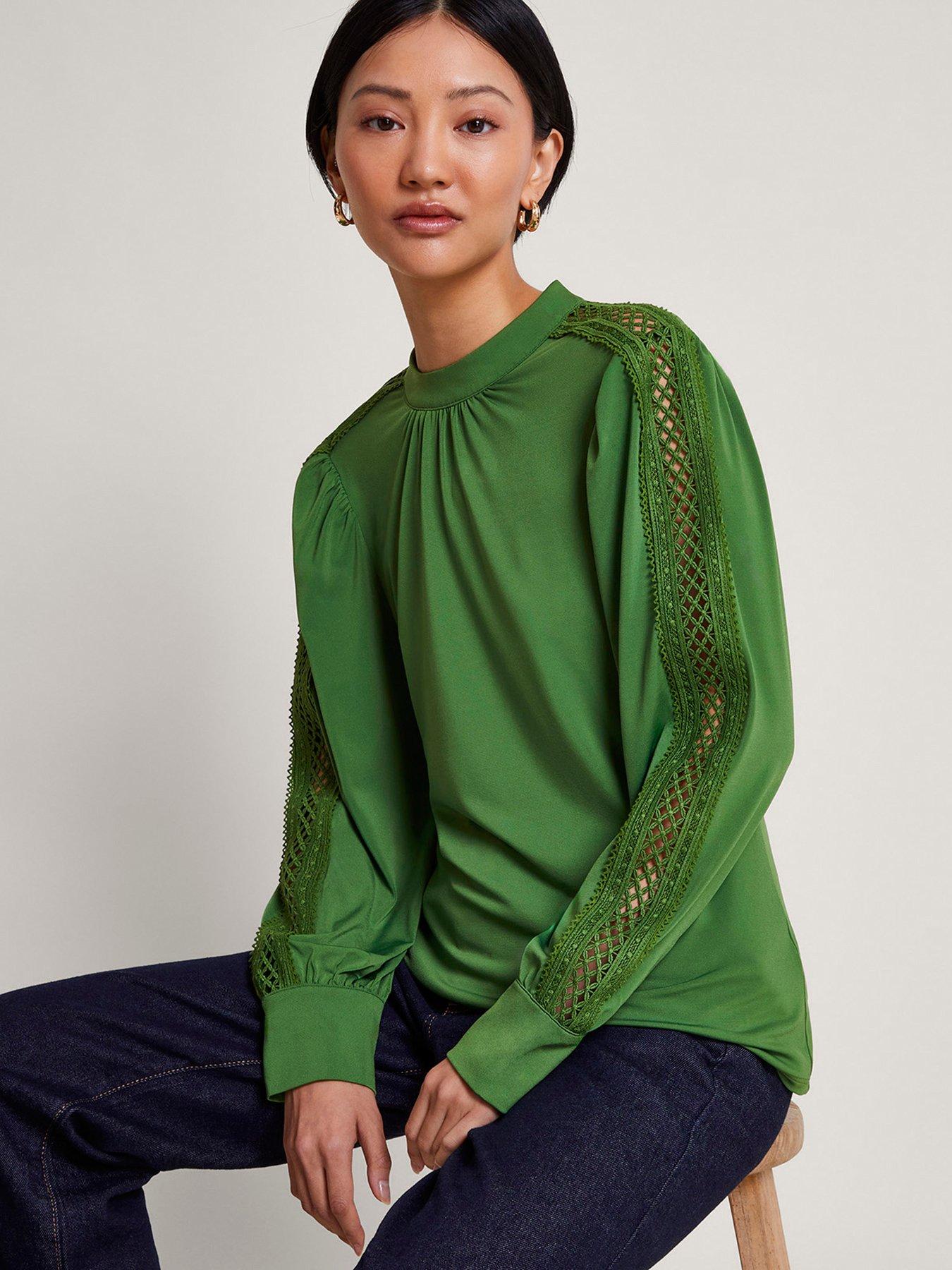 Image 1 of 5 of Monsoon Lulu Cutwork Trim Top Green