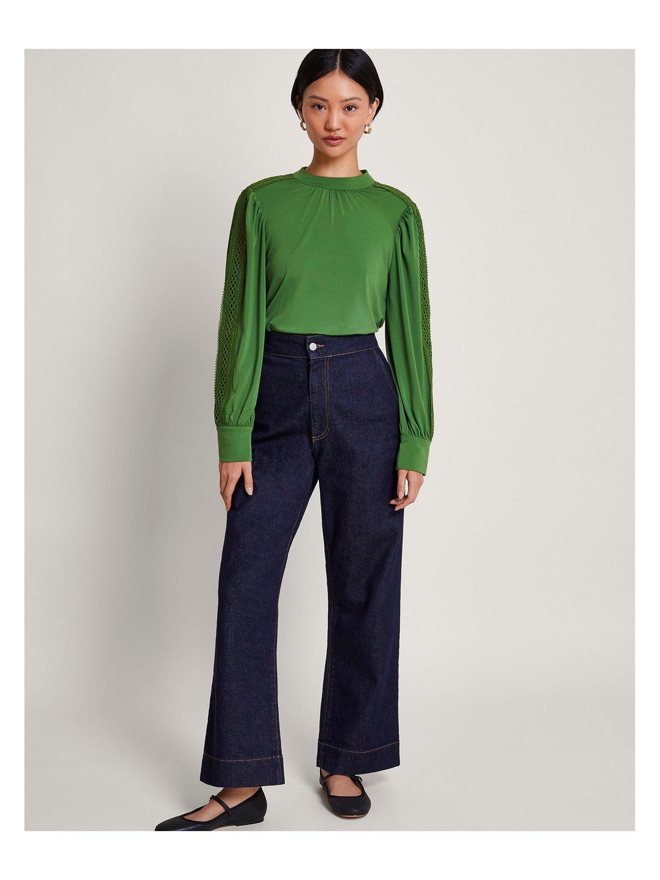 Image 3 of 5 of Monsoon Lulu Cutwork Trim Top Green