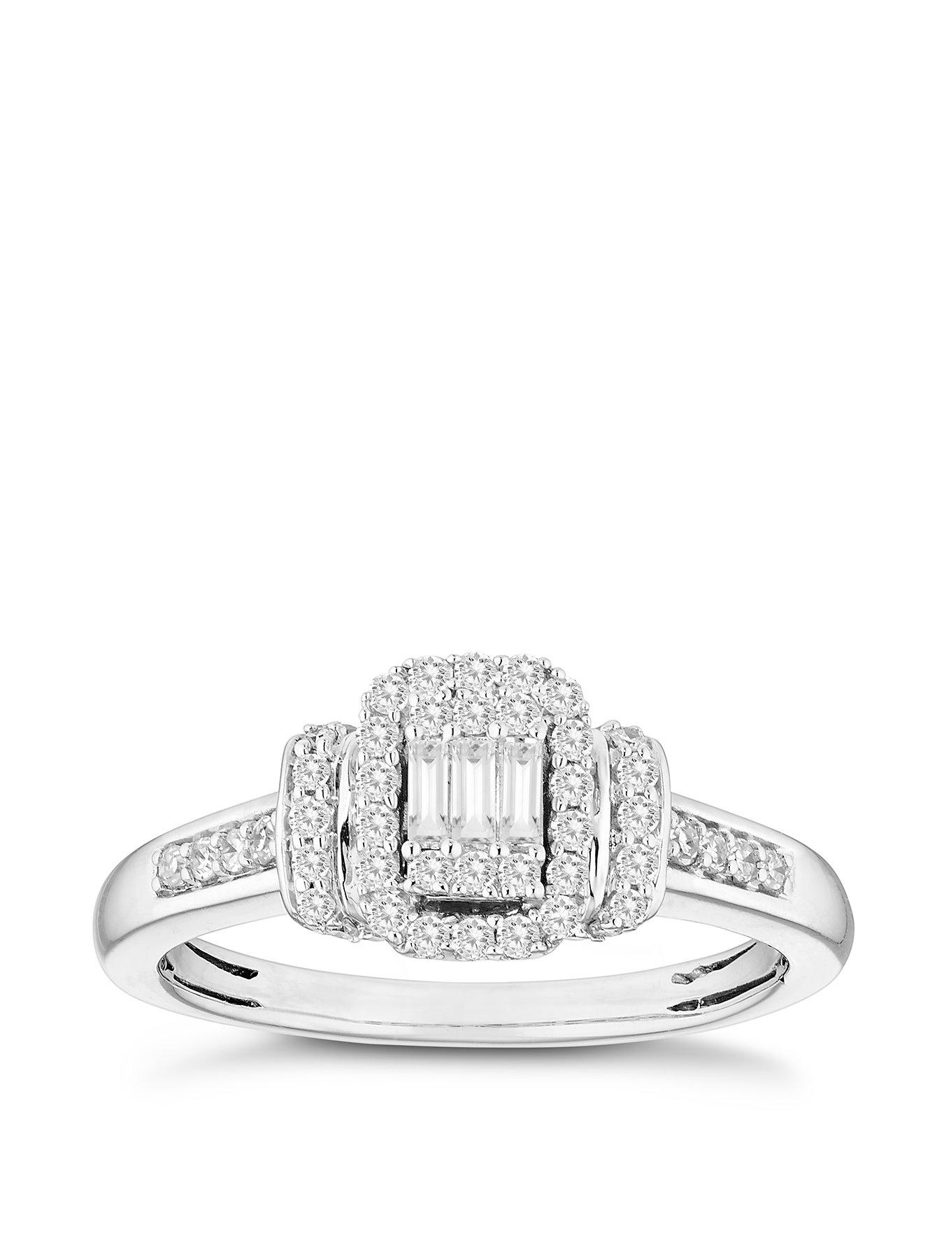 Ernest Jones 9ct White Gold Ring. 0.30ct Diamond Brilliant Cut Wedding Engagement Ring Set Very