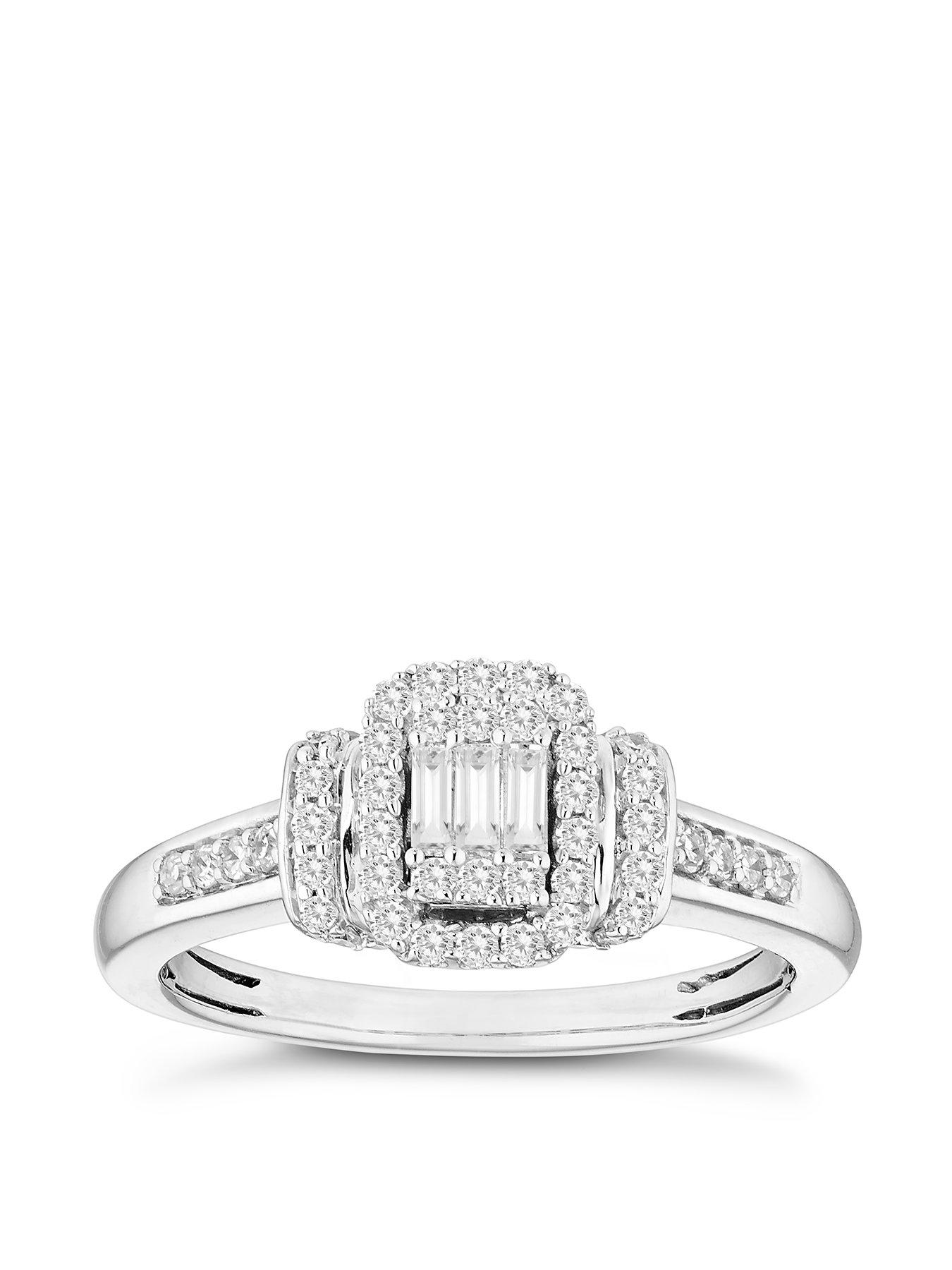 Product photograph of Ernest Jones 9ct White Gold 0 33ct Total Diamond Baguette Round Cut Ring from very.co.uk