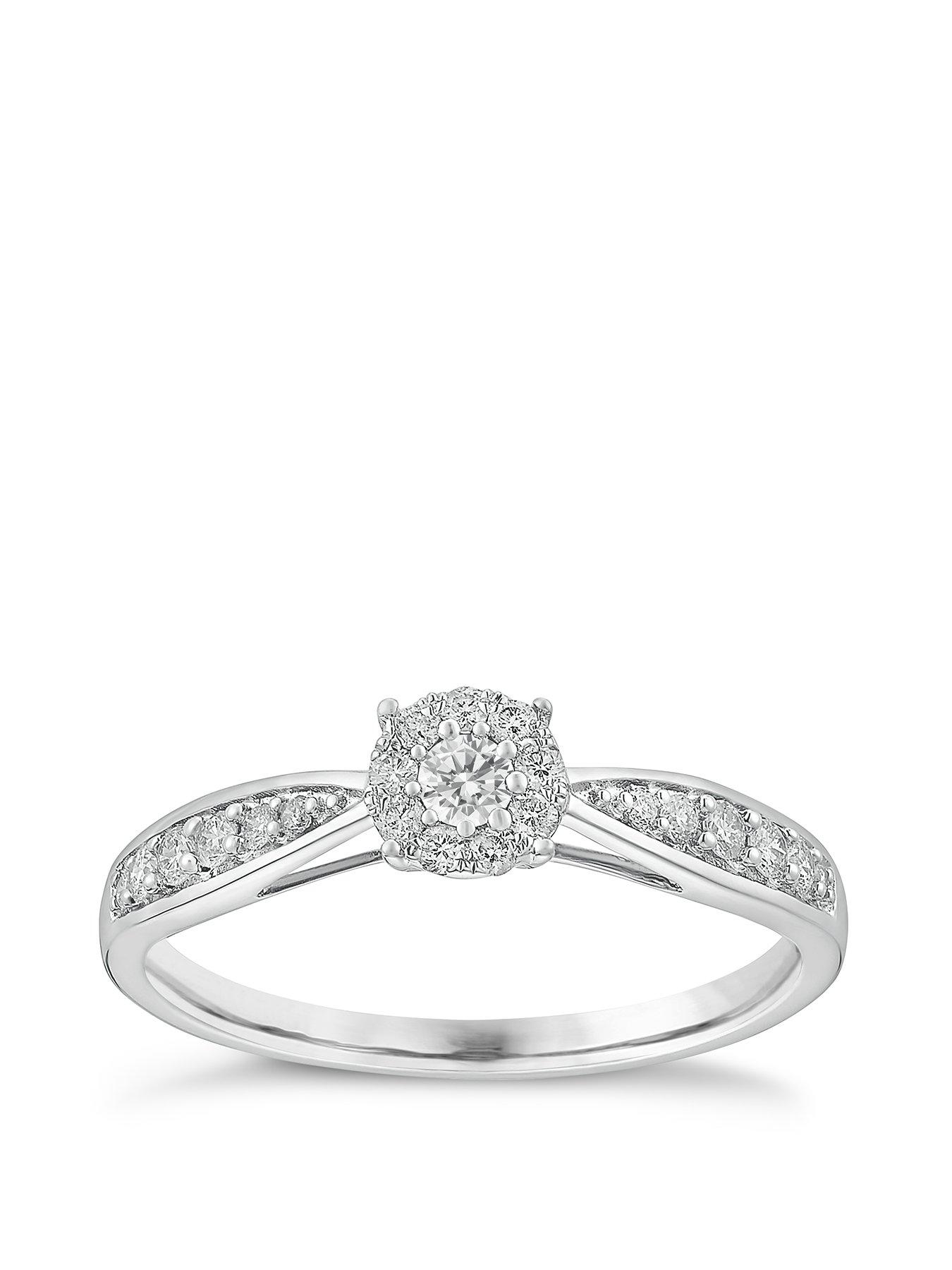 Product photograph of Ernest Jones 9ct White Gold 0 25ct Total Diamond Halo Cluster Ring from very.co.uk