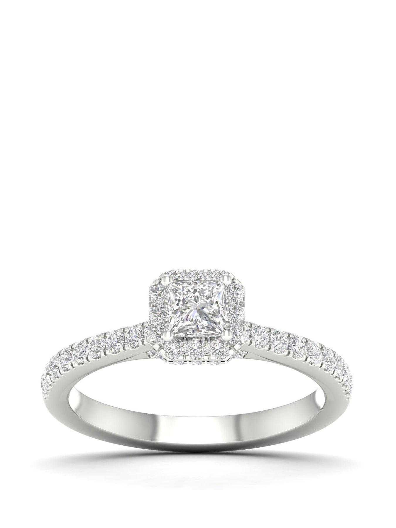 Product photograph of Ernest Jones 18ct White Gold Platinum 0 75ct Diamond Halo Ring from very.co.uk