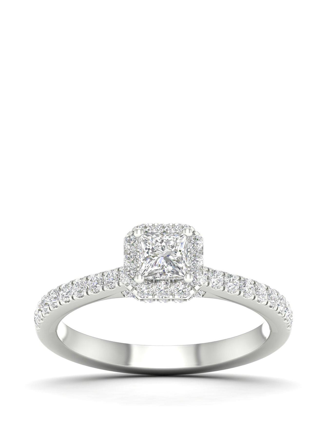 Ernest Jones 18ct White Gold  &  Platinum Ring. 0.75ct Diamond Halo Engagement Ring