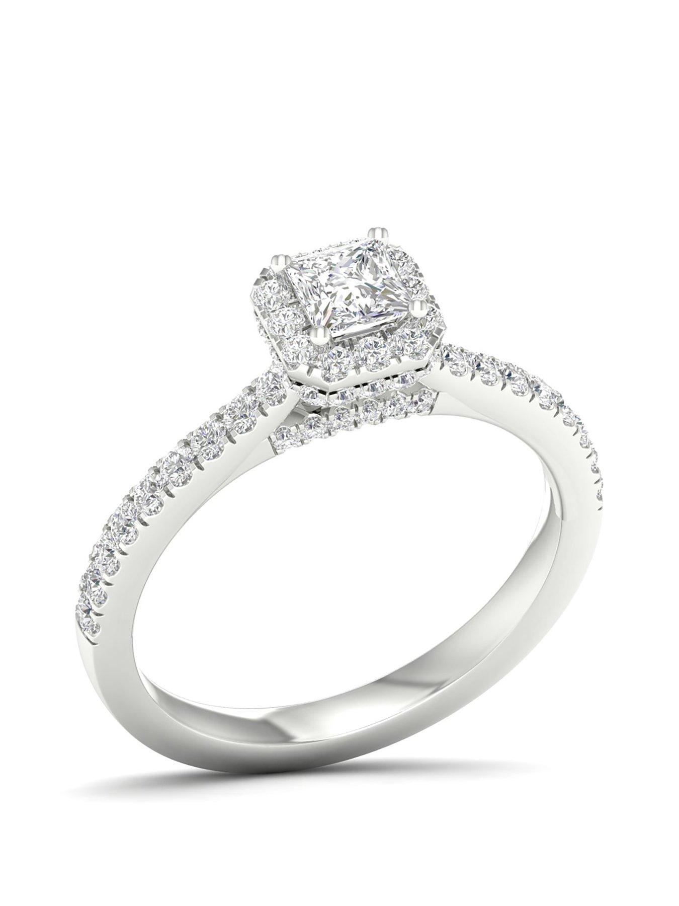 Image 2 of 8 of Ernest Jones 18ct White Gold &amp; Platinum Ring. 0.75ct Diamond Halo Engagement Ring